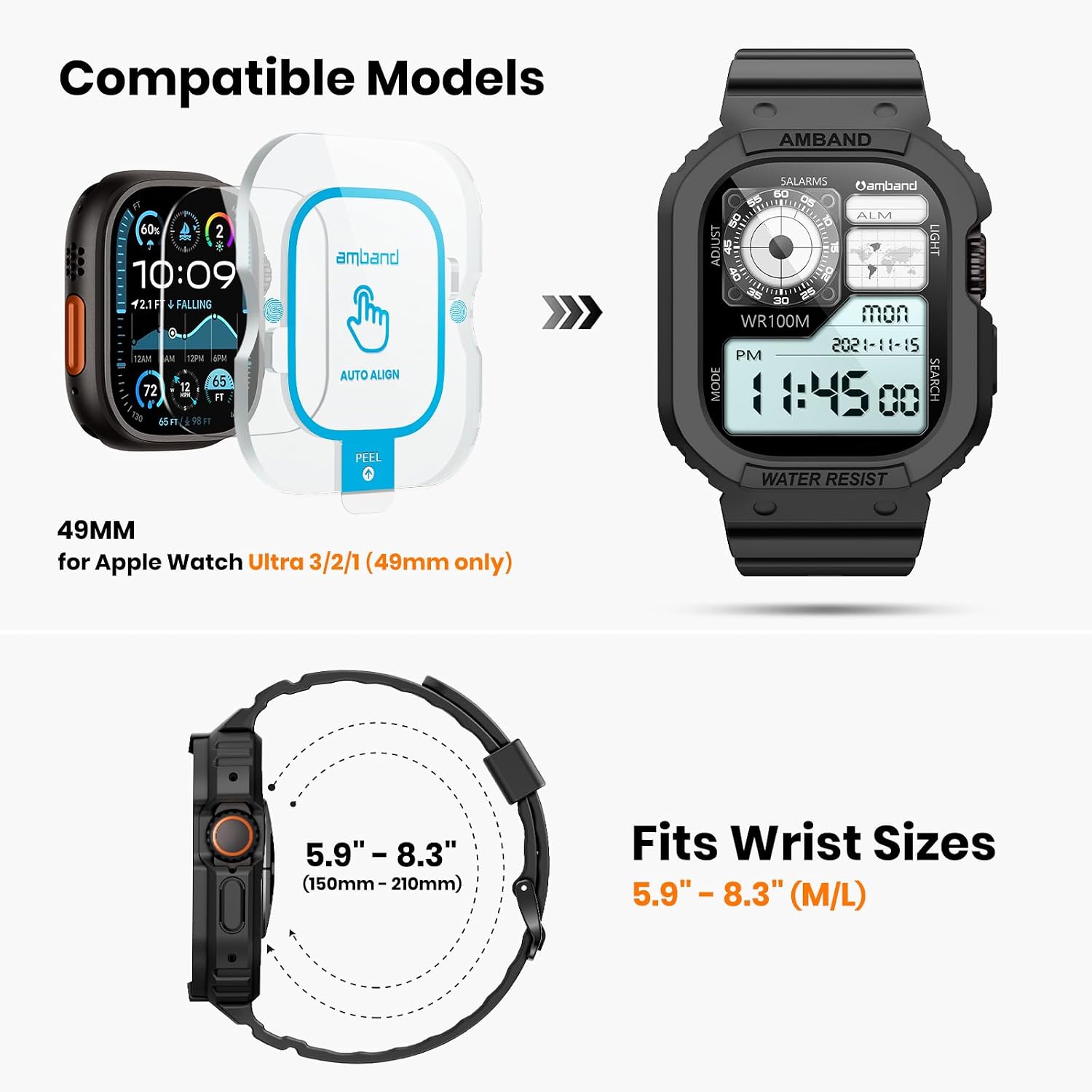 Detalle 2 de amBand E1 Rugged Band & Case for Apple Watch Series 1–11, SE3/SE2/SE, Ultra 3/2/1