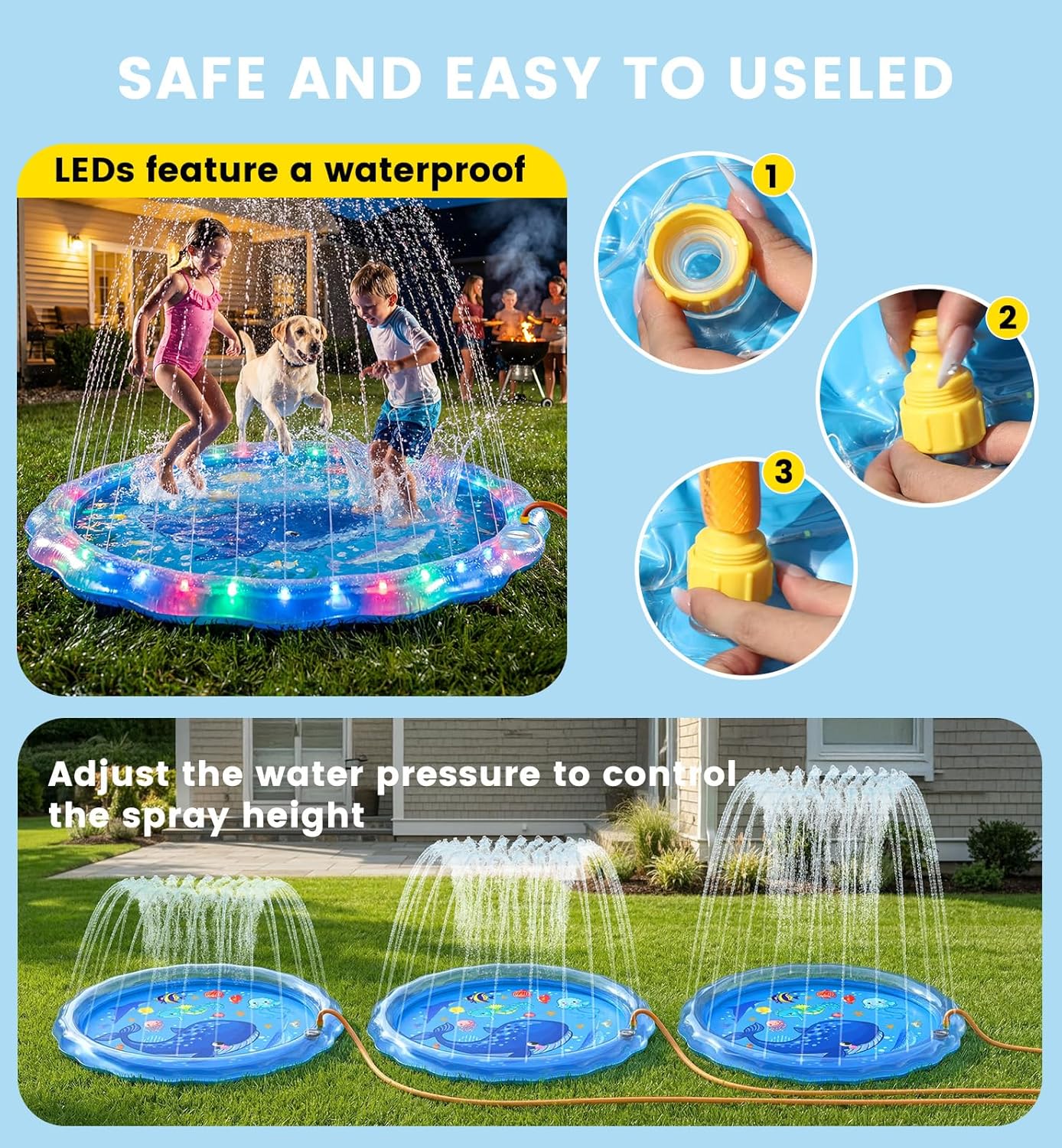 Thumbnail 4 de Dsquu LED Glowing Splash Pad Sprinkler (60") for Kids & Dogs with RGB Light Modes & Remote