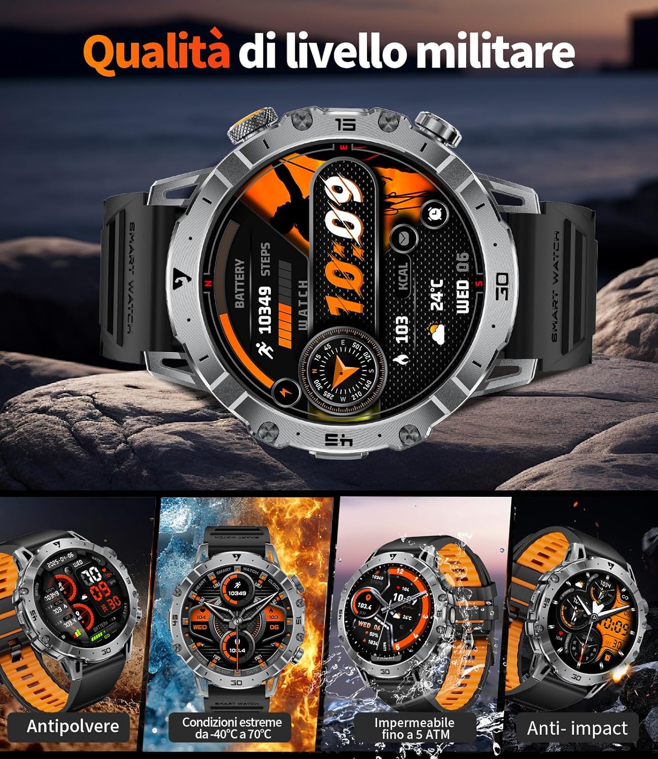 Thumbnail 6 de LIGE 1000mAh Smartwatch Uomo Militare – Orologio con 1.7'', Chiamate Bluetooth e 110+ Modalità Sportive