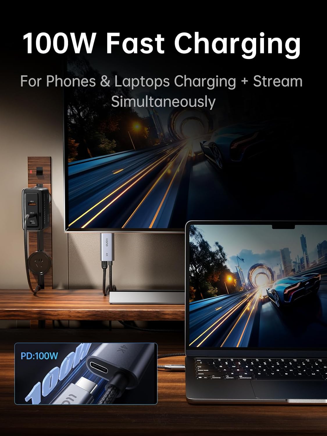 Detalle de llano USB Type-C to HDMI Cable (2m) for 4K@60Hz, 100W PD and HDR/Dolby Atmos support