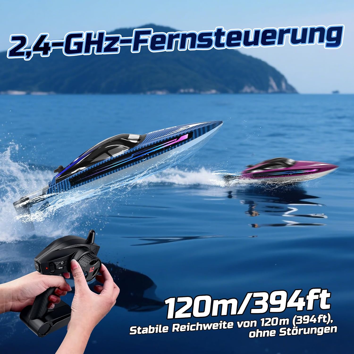 Thumbnail 2 de WeFone RC Boot für Kinder – 2,4 GHz Ferngesteuertes Boot mit LED-Lichtern, 24 km/h, 40 Minuten Spielzeit