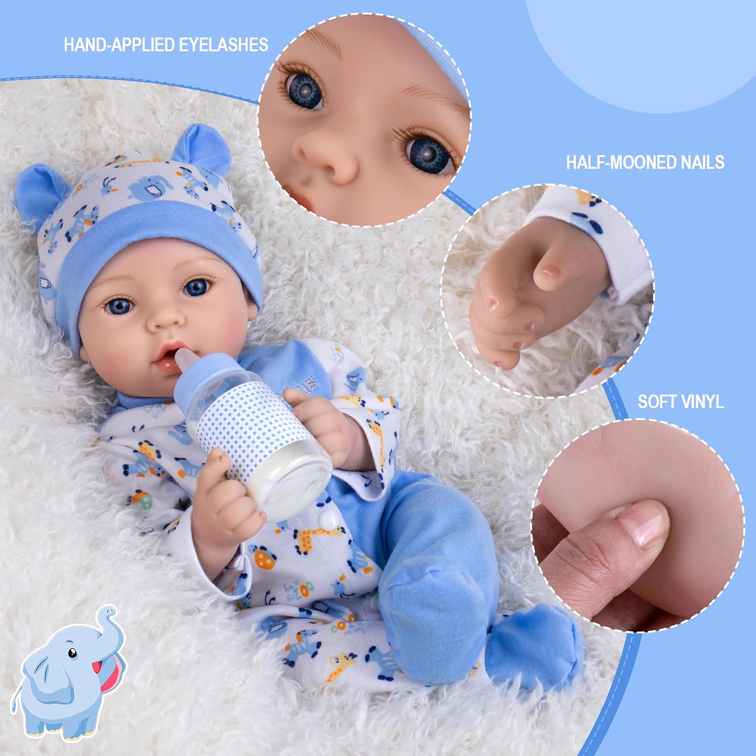 Detalle de Aori Reborn Boy 18" Realistic Newborn Doll with Weighted Body and 6-Piece Accessory Set