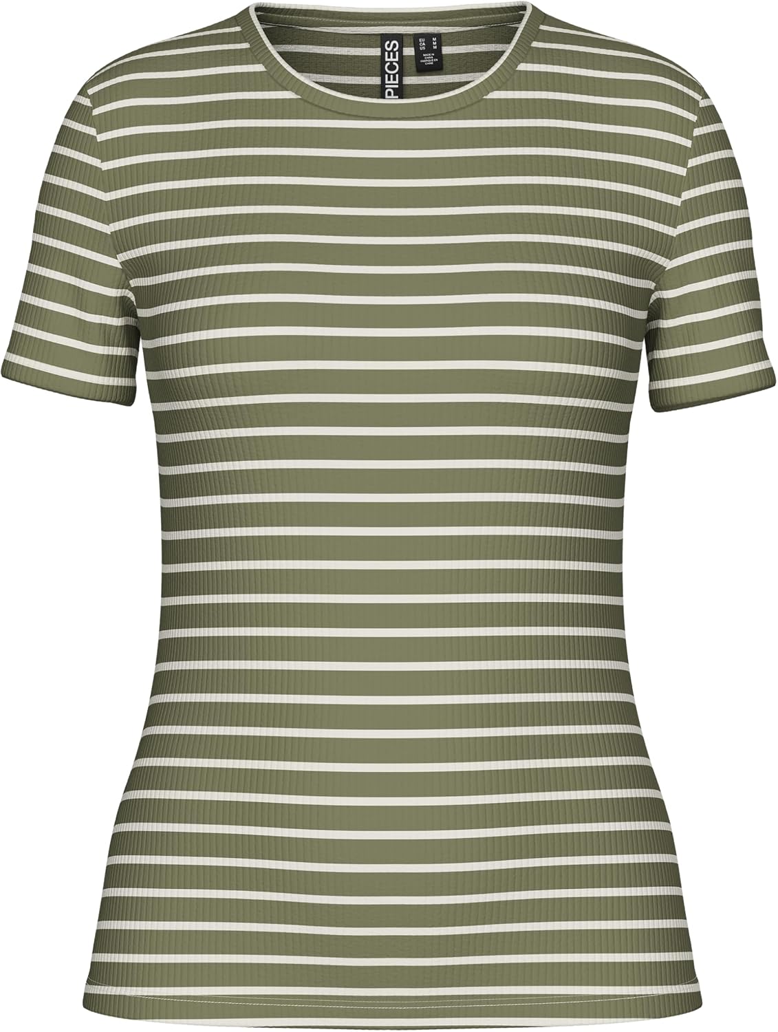 Thumbnail 6 de PIECES Women's Pcruka Ss Top Noos Bc T-Shirt (Pack of 1) – Ribbed Short Sleeve Regular Fit