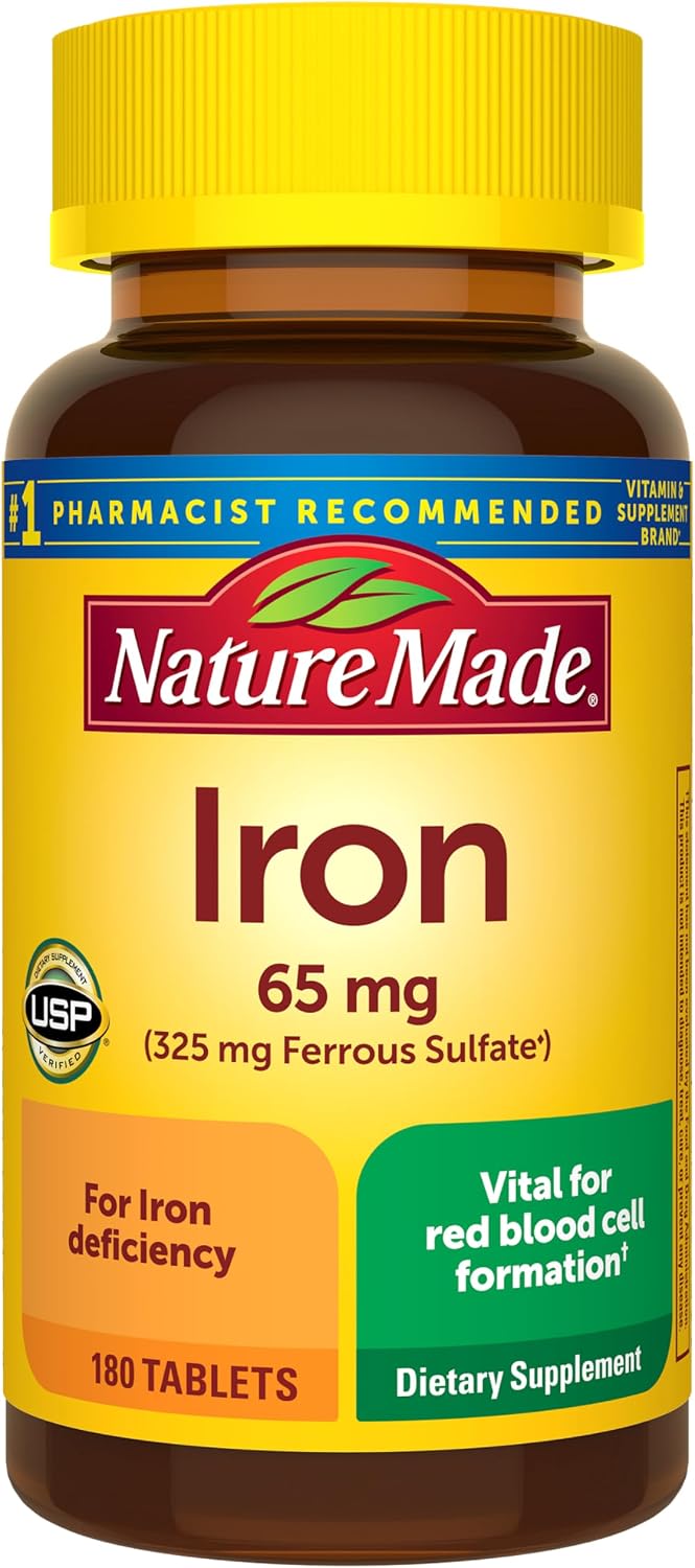 Detalle de Nature Made Iron 65 mg (325 mg Ferrous Sulfate) Tablets – 180-Count Bottle