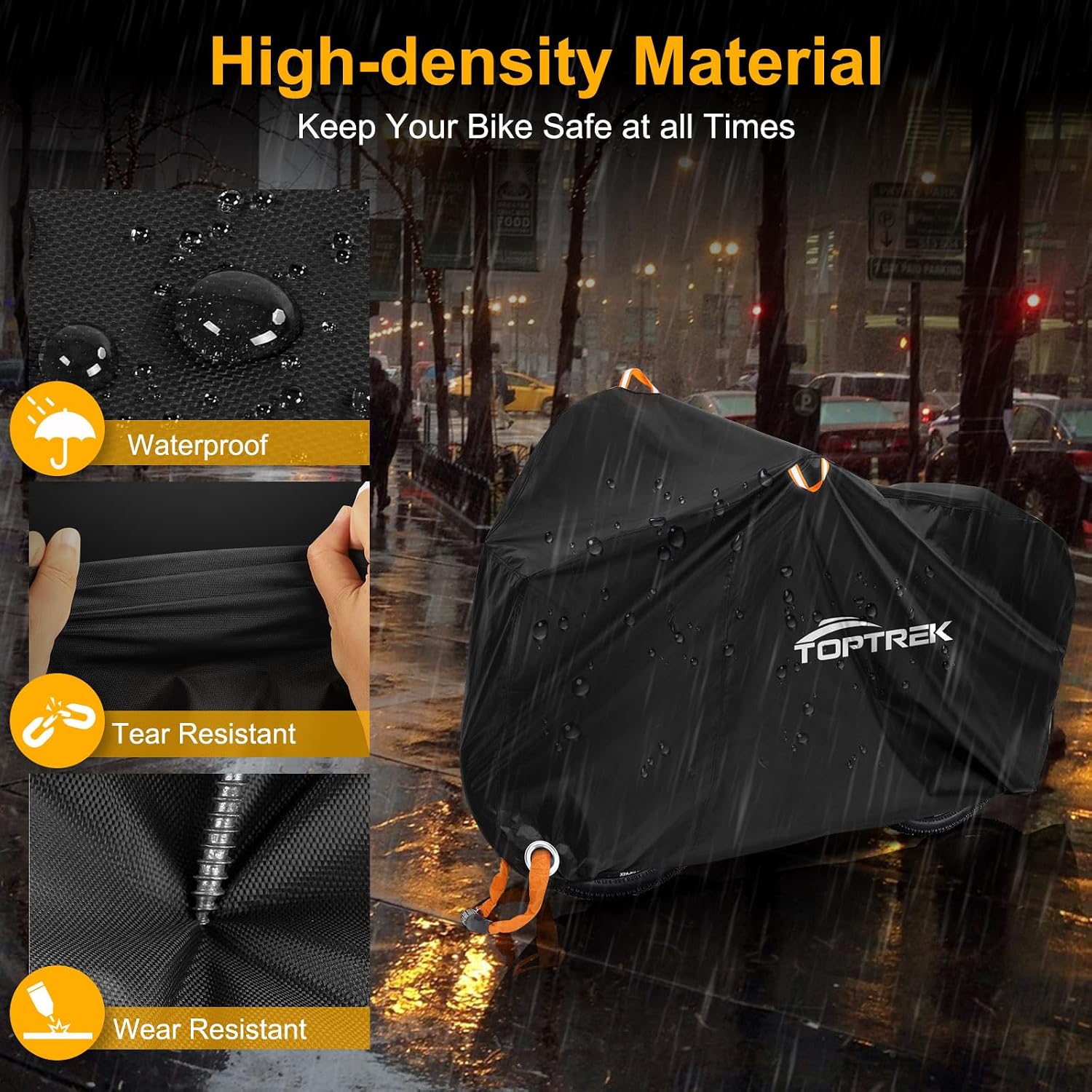 Detalle de toptrek Bike Cover for 2 Bikes (210D Oxford) – Waterproof Outdoor Cover with Storage Bag