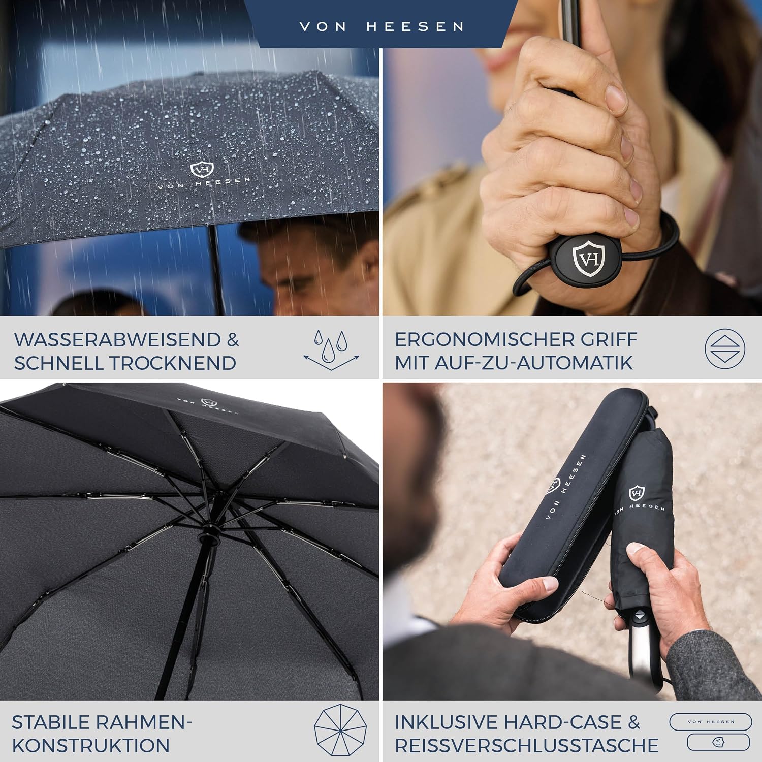 Detalle 2 de VON HEESEN Taschenschirm sturmfest 140 km/h ☂