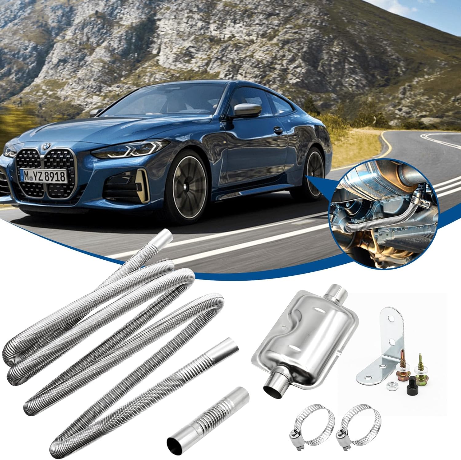 Thumbnail 3 de VEGCOO Abgasrohr Standheizung – 120 cm Edelstahl-Abgasschlauch mit Schalldämpfer und Adapter für Dieselheizung