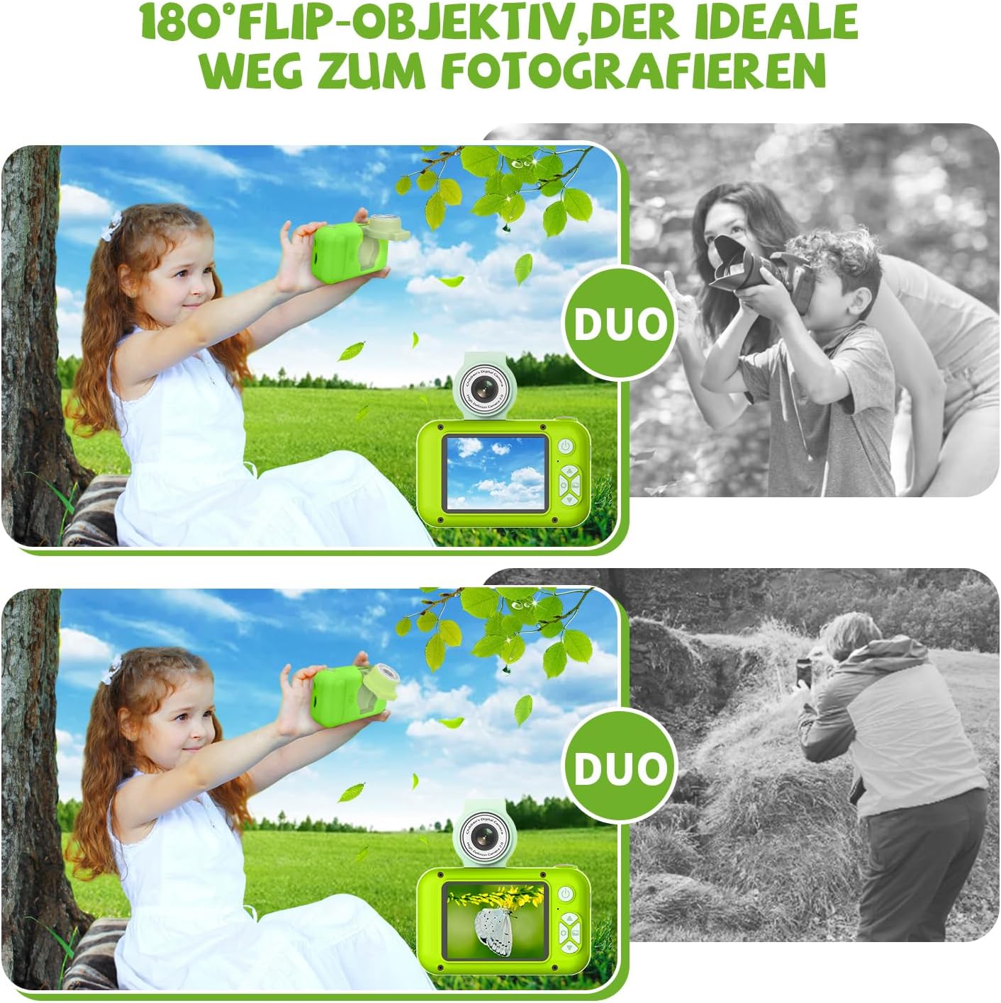 Detalle 2 de ARNSSIEN Kinder-Digitalkamera X101 mit 180° Flip-Objektiv und 2,4" IPS-Selfie-Modus