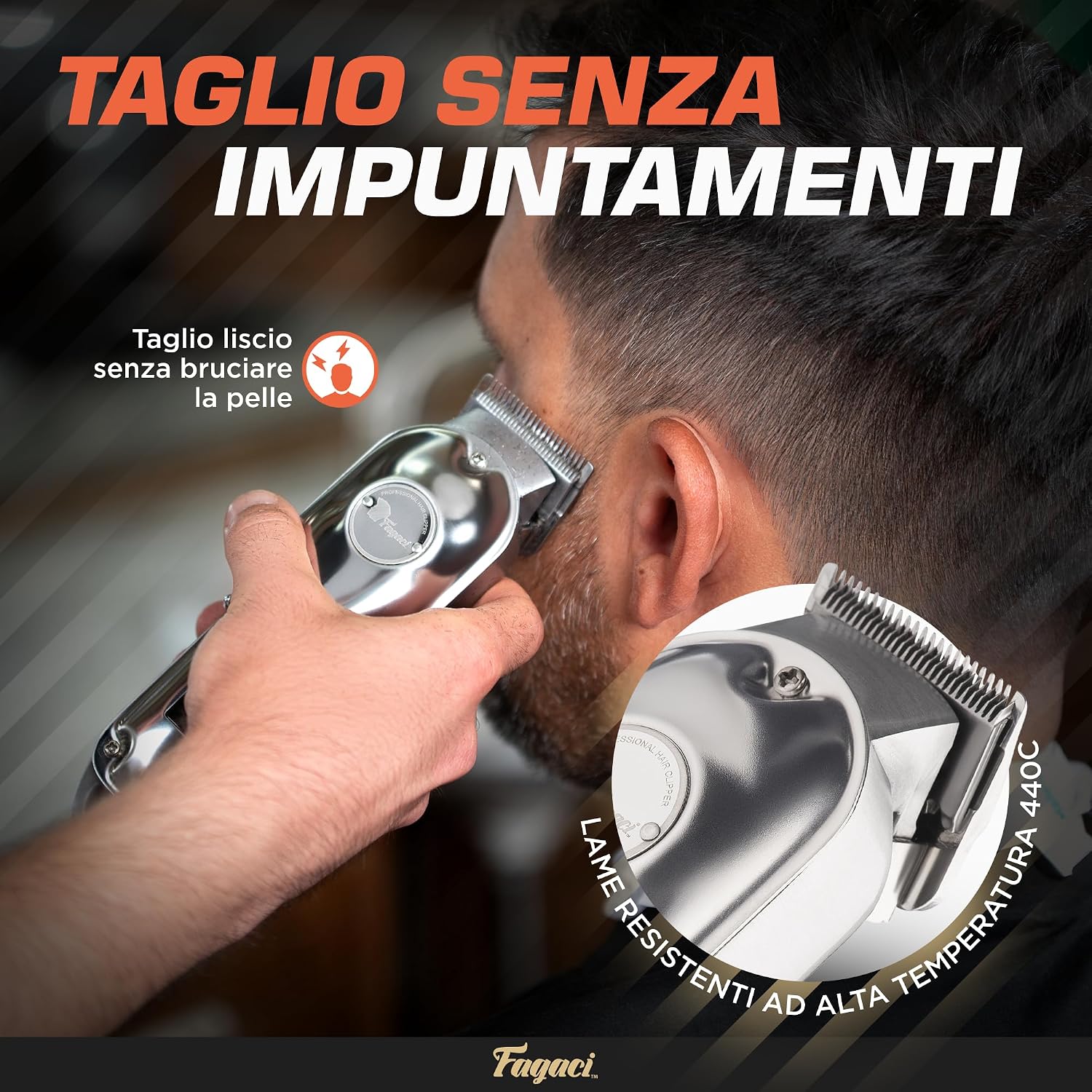 Detalle de Fagaci Tagliacapelli Professionali senza fili con lame in acciaio 440C – taglio superfine per uomo e barberia