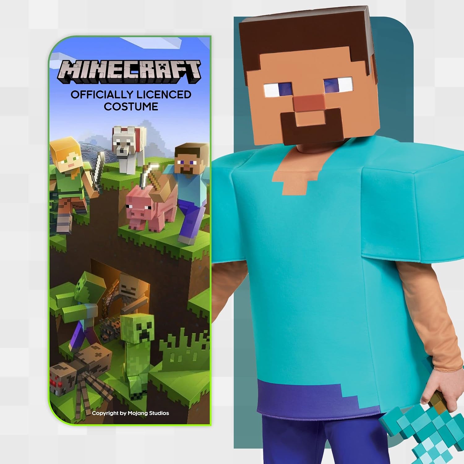 Detalle 2 de Disguise Minecraft Steve Deluxe Costume for Kids, Size 10–12, Tunic, Pants & Mask