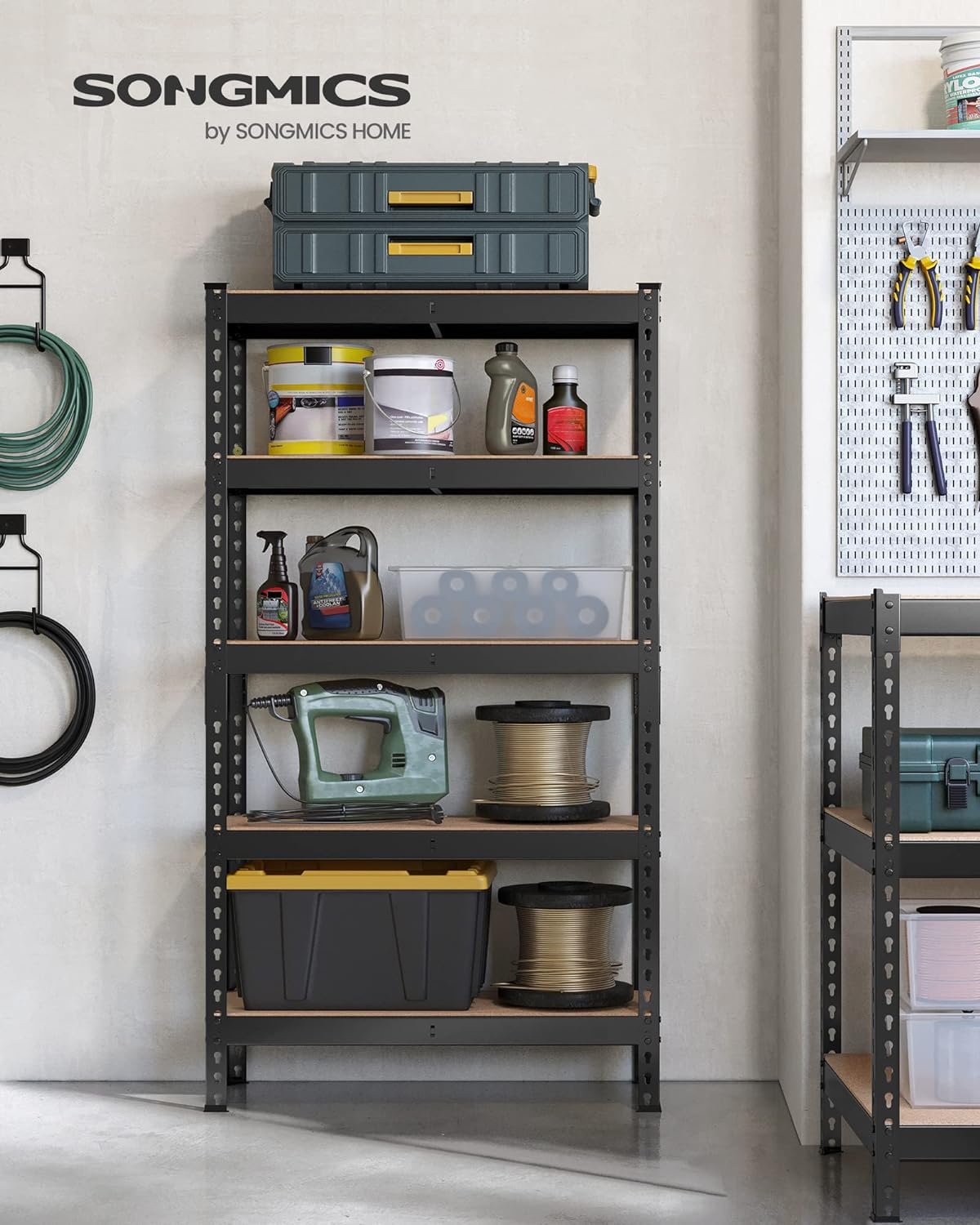 Detalle 2 de SONGMICS GLR300BZ03 5-Tier Storage Shelves, Adjustable Steel and MDF Unit