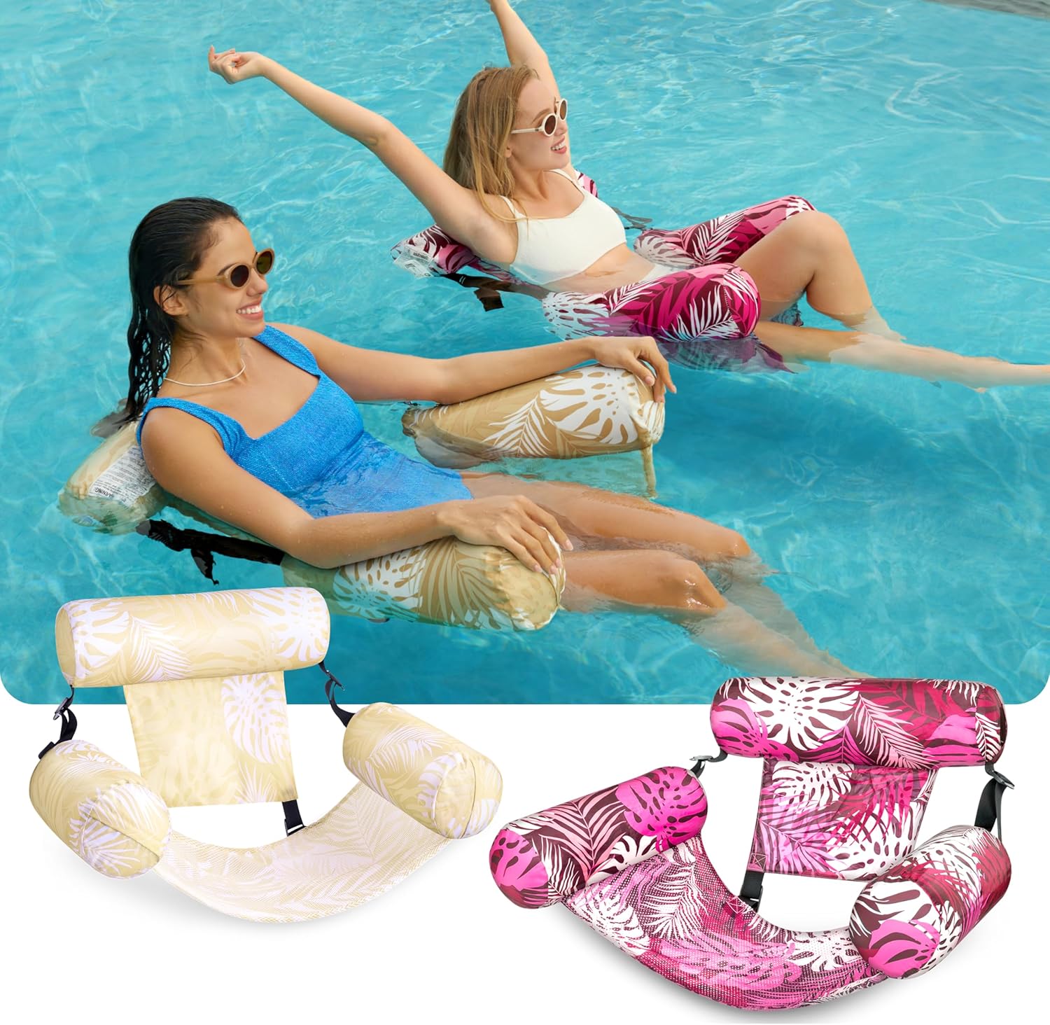 Thumbnail 1 de Sloosh aufblasbare Luftmatratze fürs Pool als 2er-Set: Pool-Nudeln / Schwimmstühle für Erwachsene in Tropical-Blatt-Optik