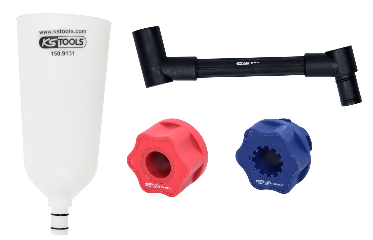 KS Tools 150.9155 – Set di imbuti per olio con braccio girevole per VAG, 4 pezzi