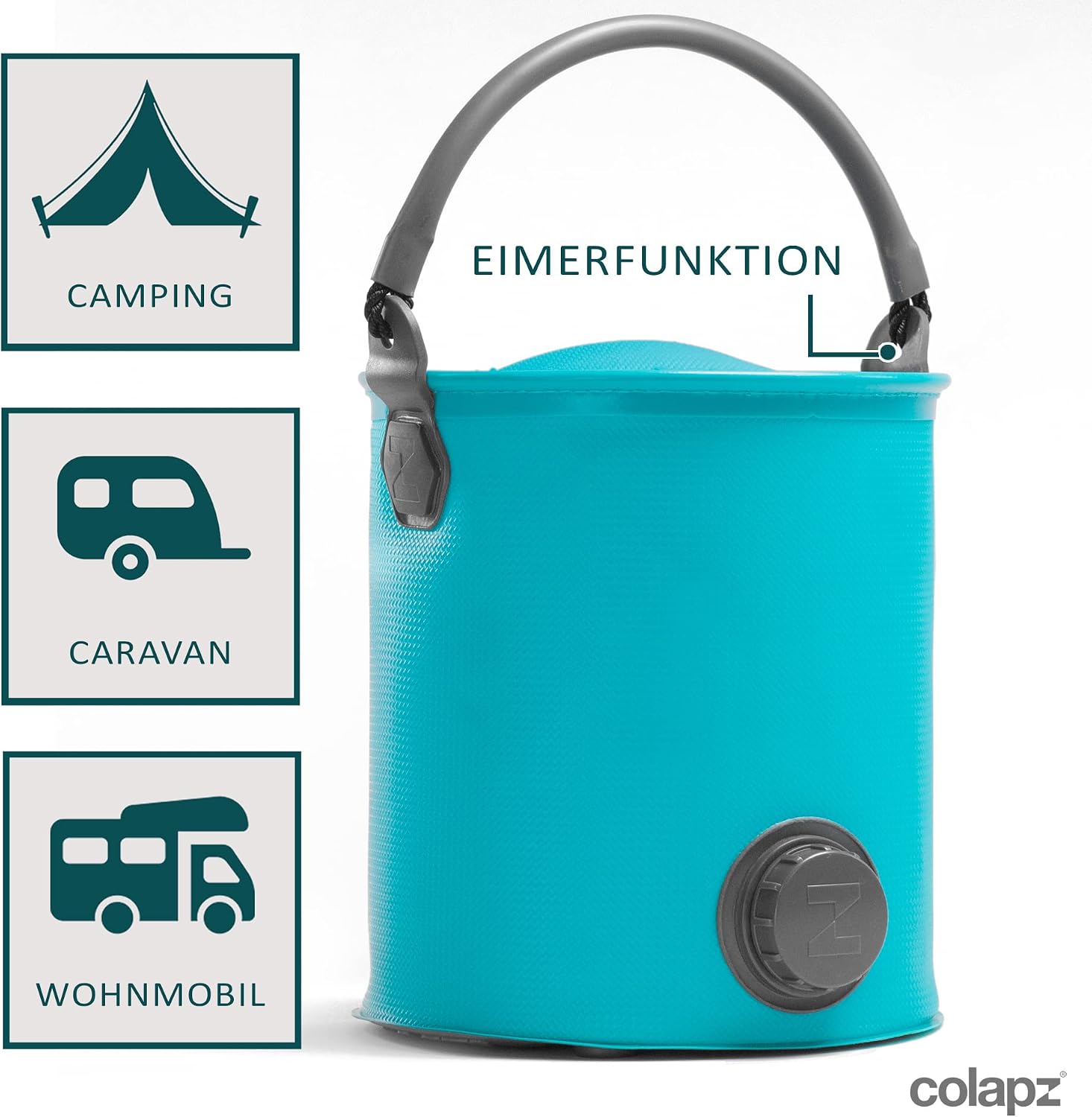 Detalle de Colapz faltbare Gießkanne & Eimer für Frischwasser – 9 L/7 L, BPA-frei, kompakt einsteckbar für Camping, Wohnmobil und Haushalt