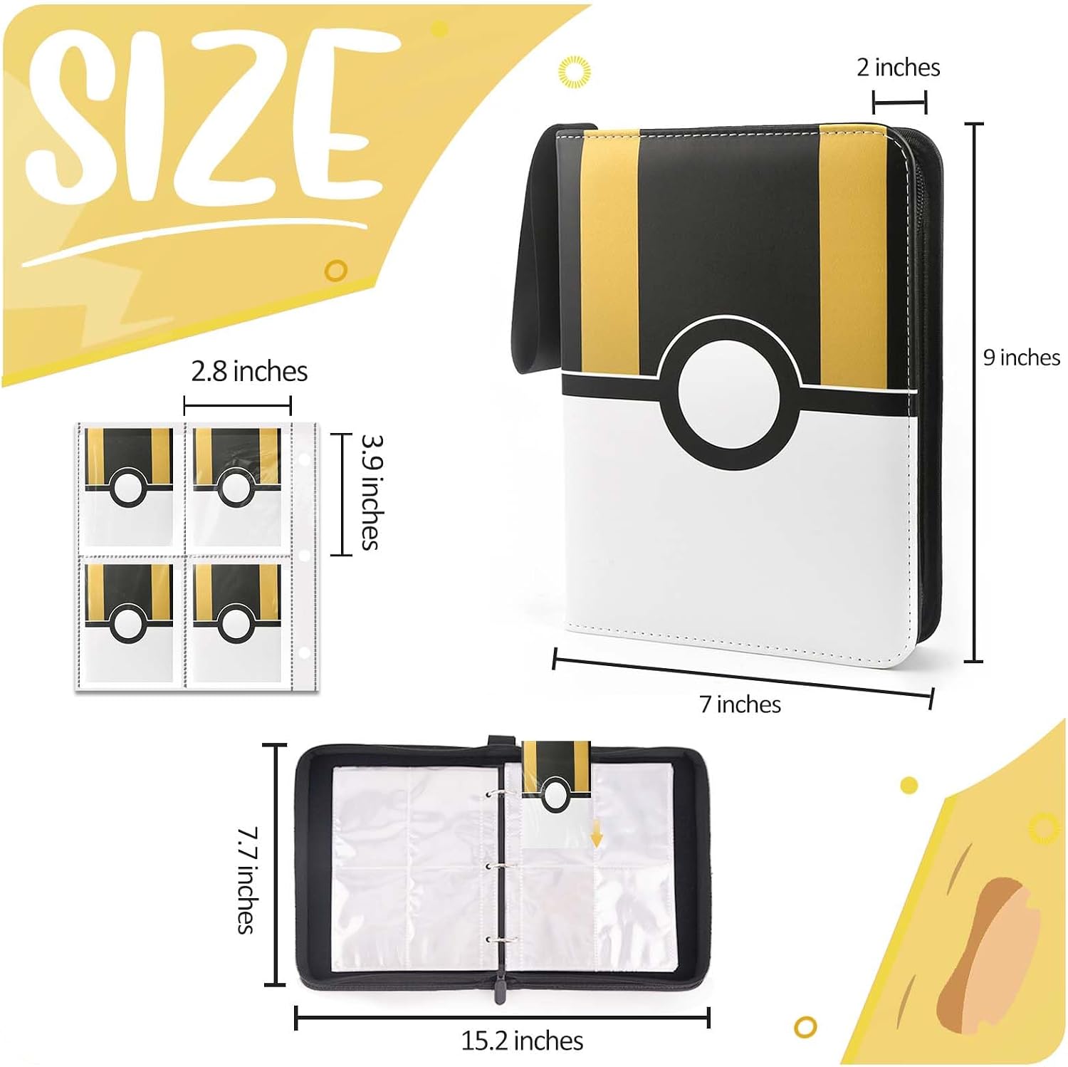 Detalle 2 de EASYFUN 2PCB-02-3 Trading Card Binder, 400-Card Capacity, Zippered Black PU Leather