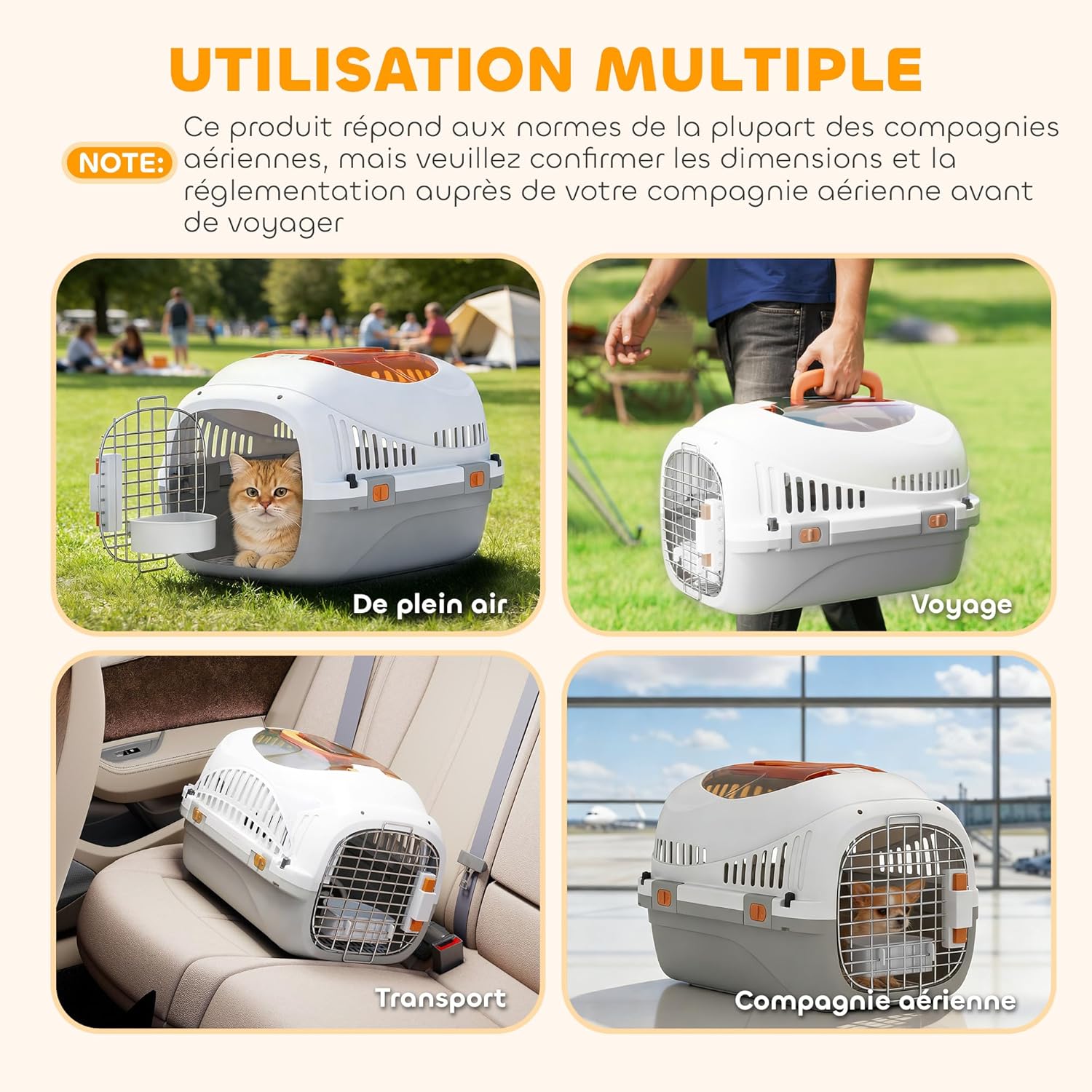 Thumbnail 2 de PawHut Caisse de Transport pour Chat et Chien jusqu’à 4 kg – 49 x 32 x 31 cm, porte acier, bol suspendu et lavage facile