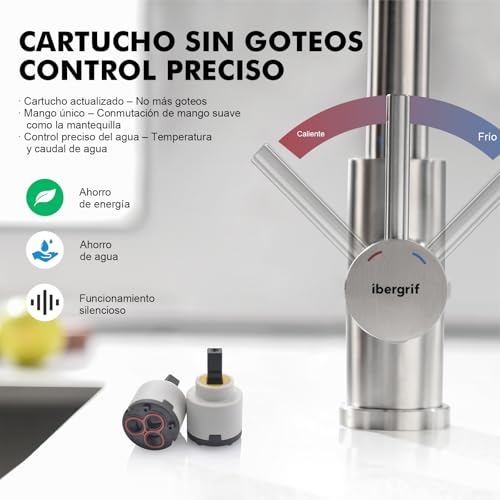 Thumbnail 3 de Ibergrif M22137 grifo de cocina extraíble con manguera, giro 360° y 3 modos de agua