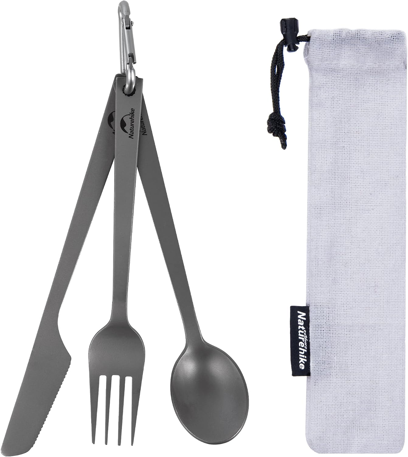 Detalle de Naturehike NH19T012-D – tytanowe sztućce turystyczne z etui i karabińczykiem