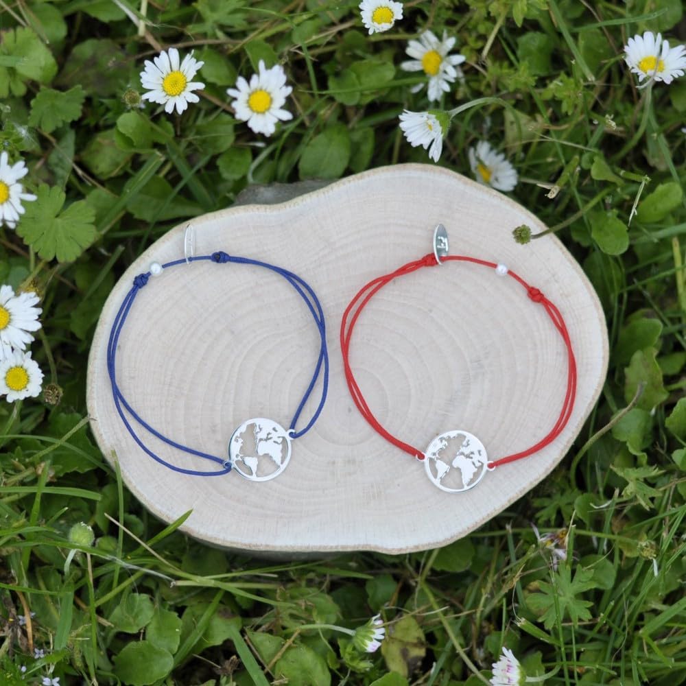 Thumbnail 2 de Les Poulettes Bijoux bracciale a collegamento con medaglia in argento 925 rotonda con mappa del mondo