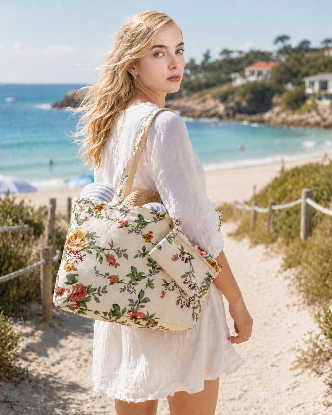 Thumbnail 1 de Lightweight Floral Canvas Tote Bag for Women with Free Purse – Spacious, Foldable Day-to-Trip Handbag