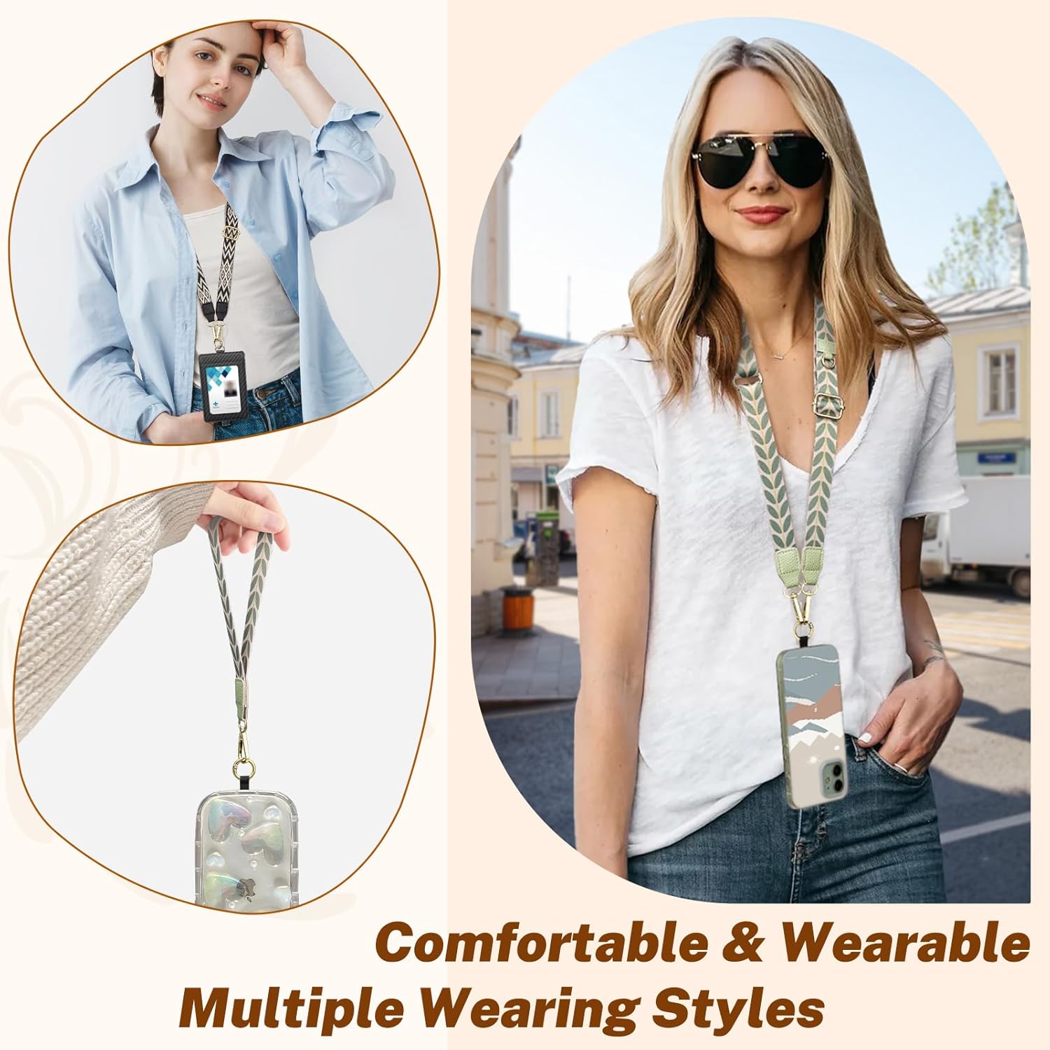 Thumbnail 1 de ONEKERUN Universelle Cordon Téléphone Portable – Bandoulière réglable avec 2 cartes transparentes