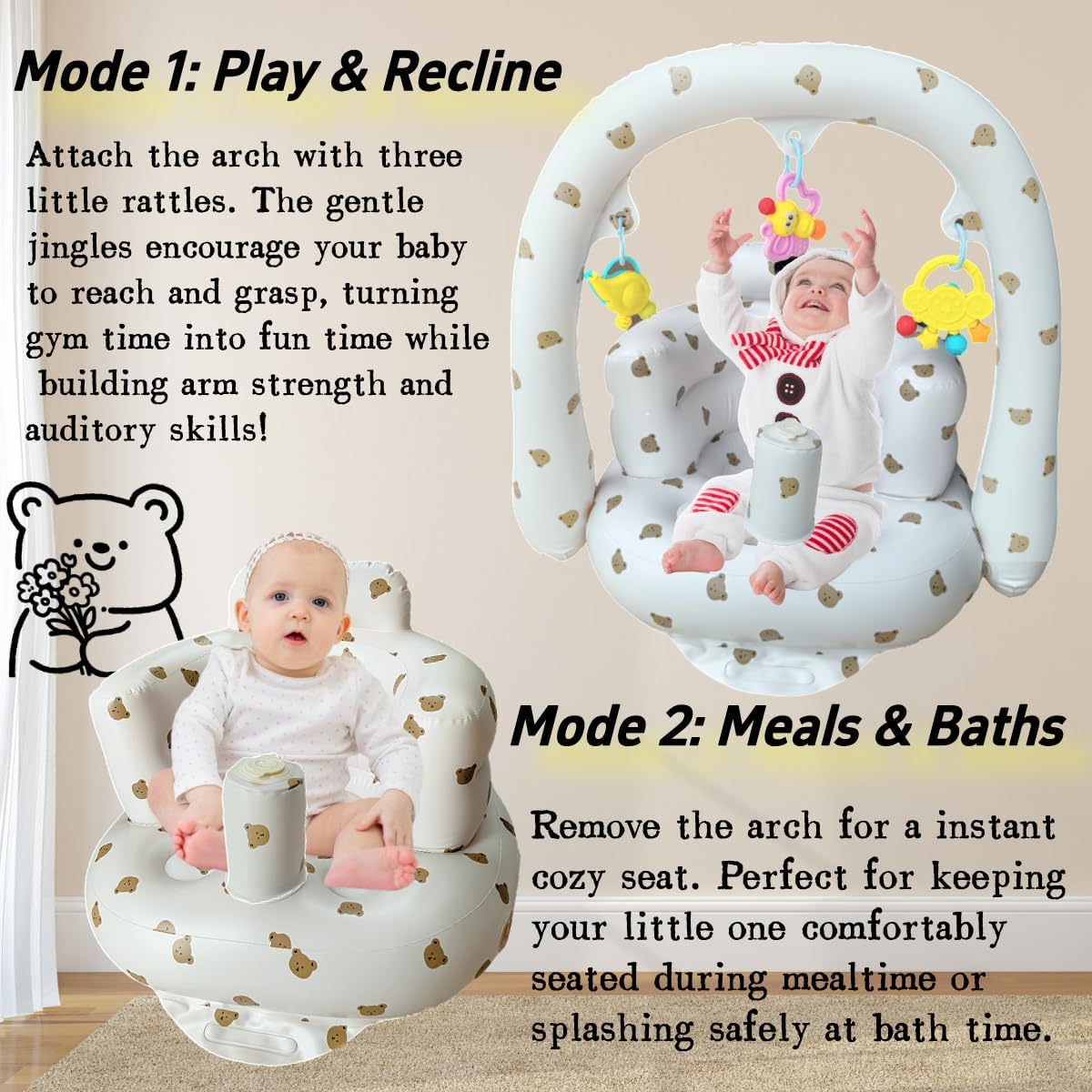 Thumbnail 2 de Seggiolino gonfiabile Little Bean per bambini 4–24 mesi con pompa integrata, supporto schiena e tavola multifunzionale
