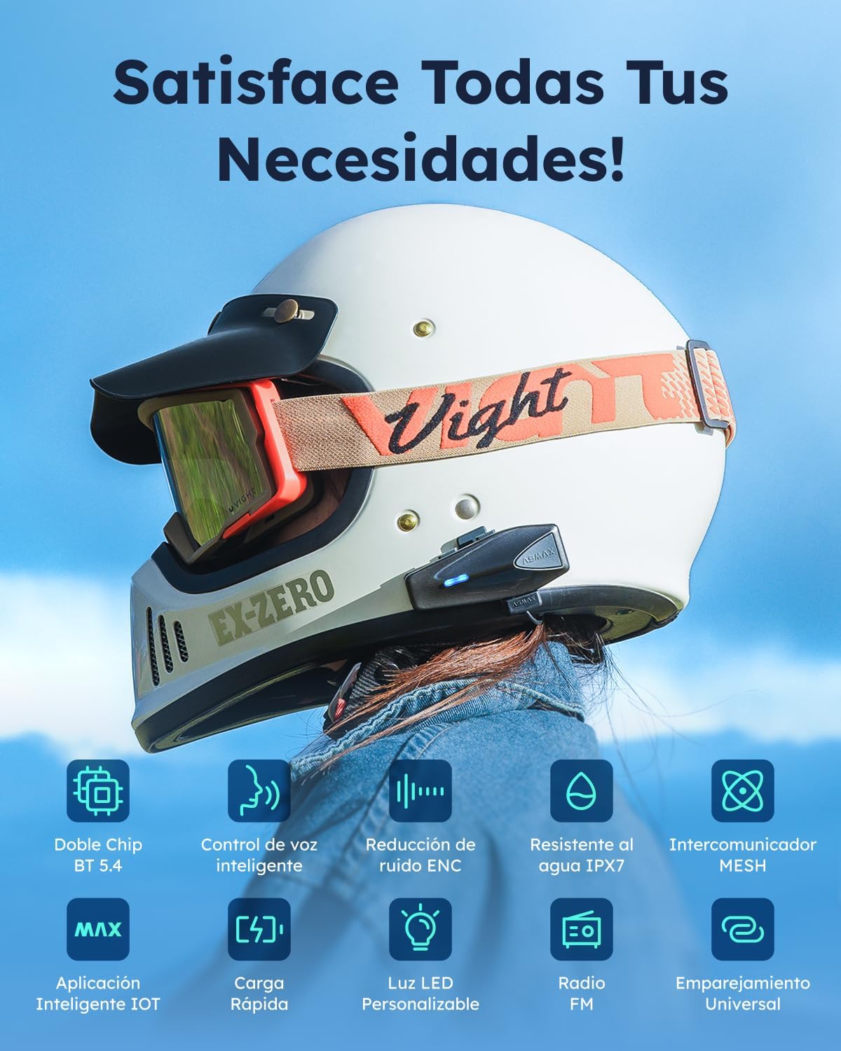 Thumbnail 1 de ASMAX S1 Intercom Casco Moto Bluetooth 8 usuarios
