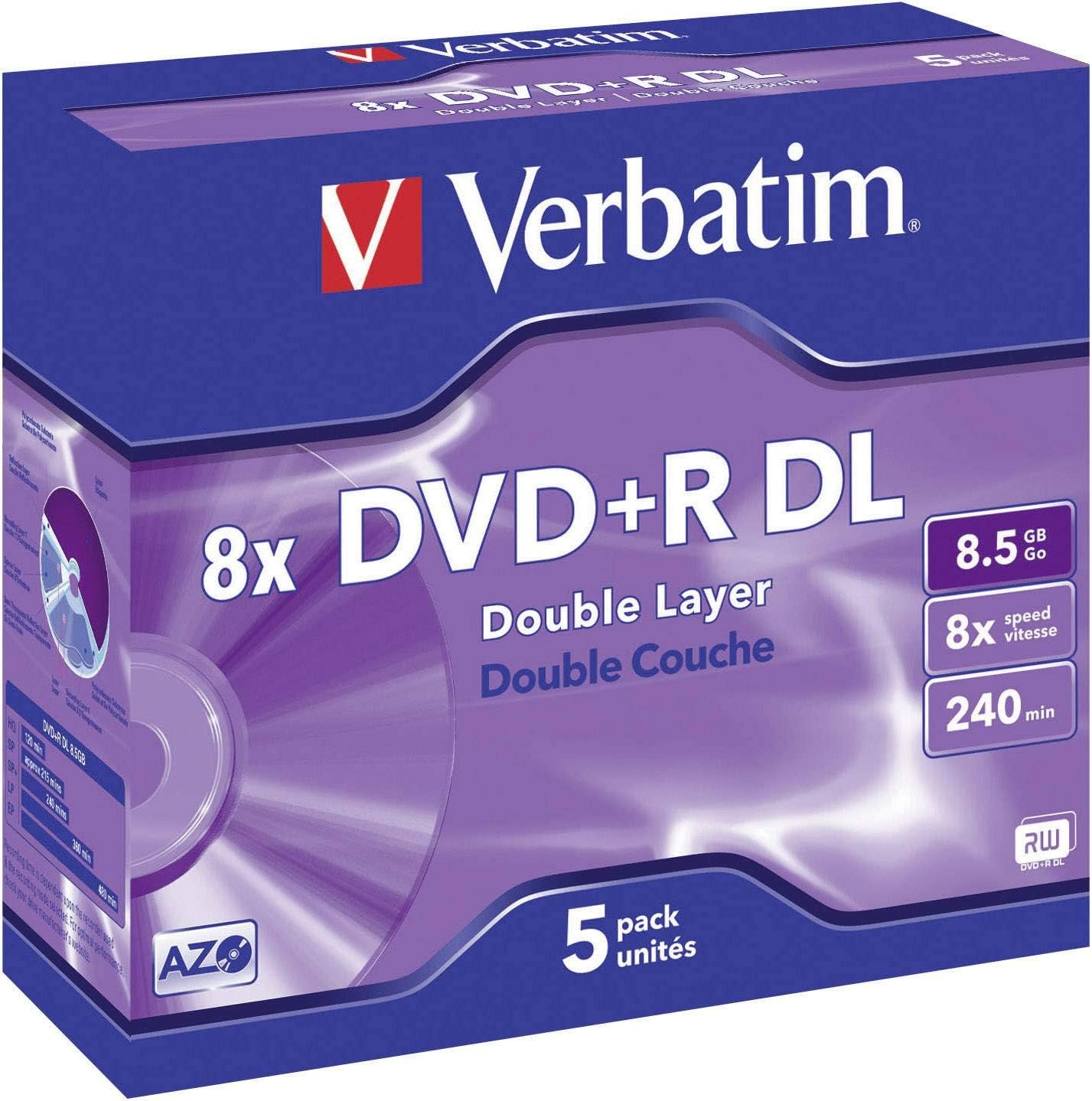 Detalle 2 de Verbatim 43757 DVD+R DL 8x, matowe srebrne płyty do nagrywania, 25 szt.