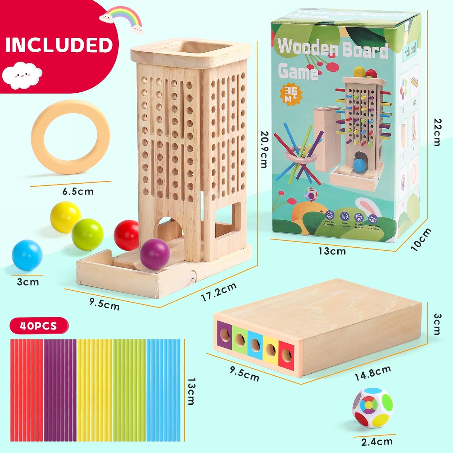 Thumbnail 6 de Akokie Montessori Spielzeug 3‑in‑1 Lernspiel mit 40 Holzstäben 🎲