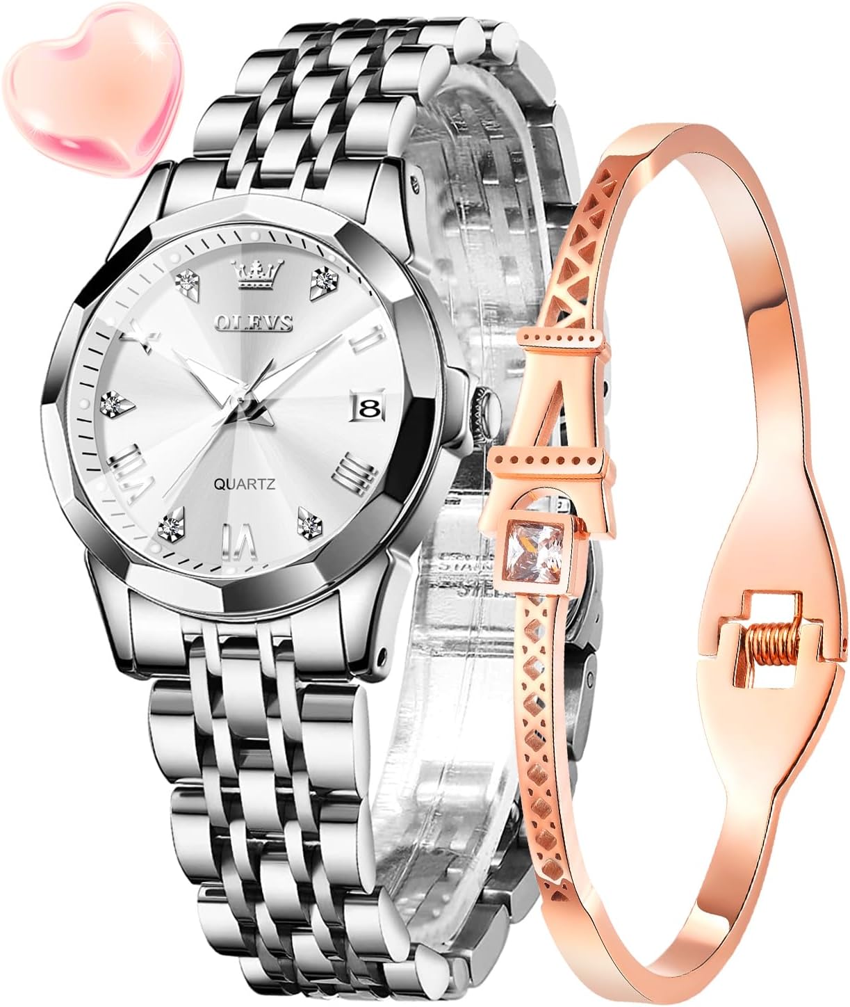 Detalle de OLEVS Montre FemmeAnalogique Quartz — Acier Inoxydable, Étanche 30 m, Diamant Chic