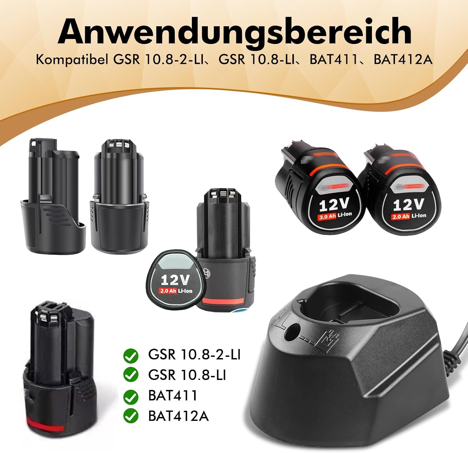 Detalle 2 de HOSPAOP HBO12v batteriladdare för Bosch 10,8–12 V med LED-indikator