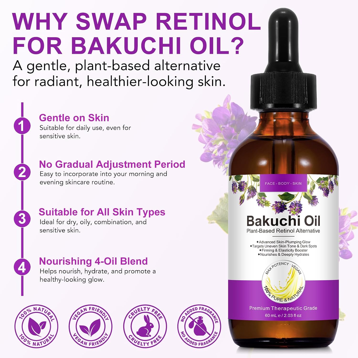 Detalle 2 de timlasa Bakuchiol Oil Facial Serum, 60 mL Plant-Based Blend