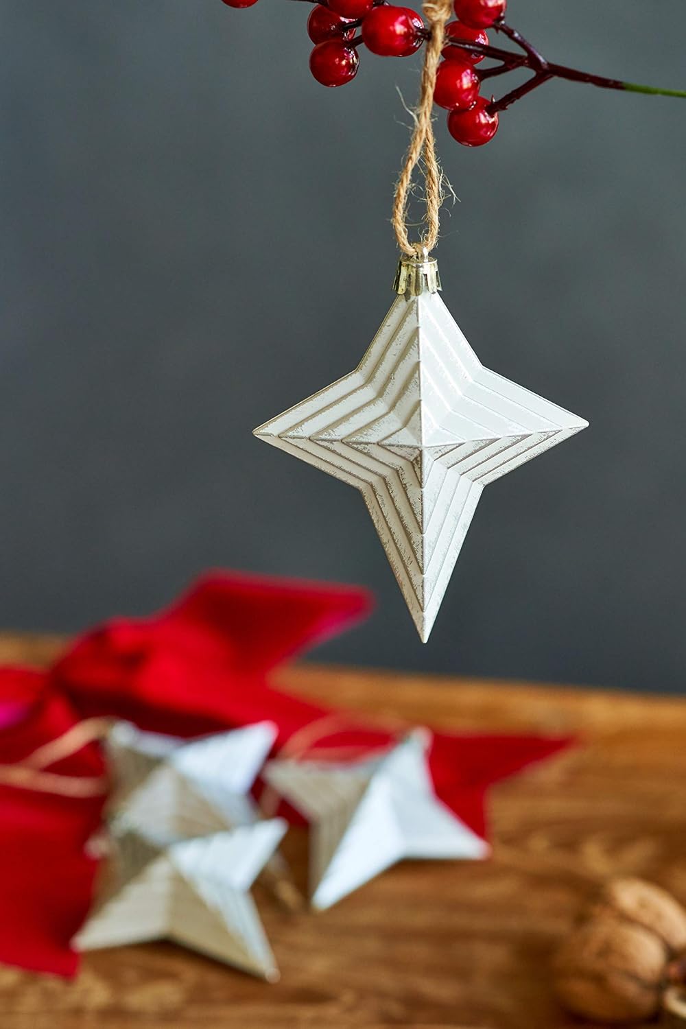 Detalle de HEITMANN DECO Christbaum-Sterne 4er Set, weiß, ca. 10x10x3 cm