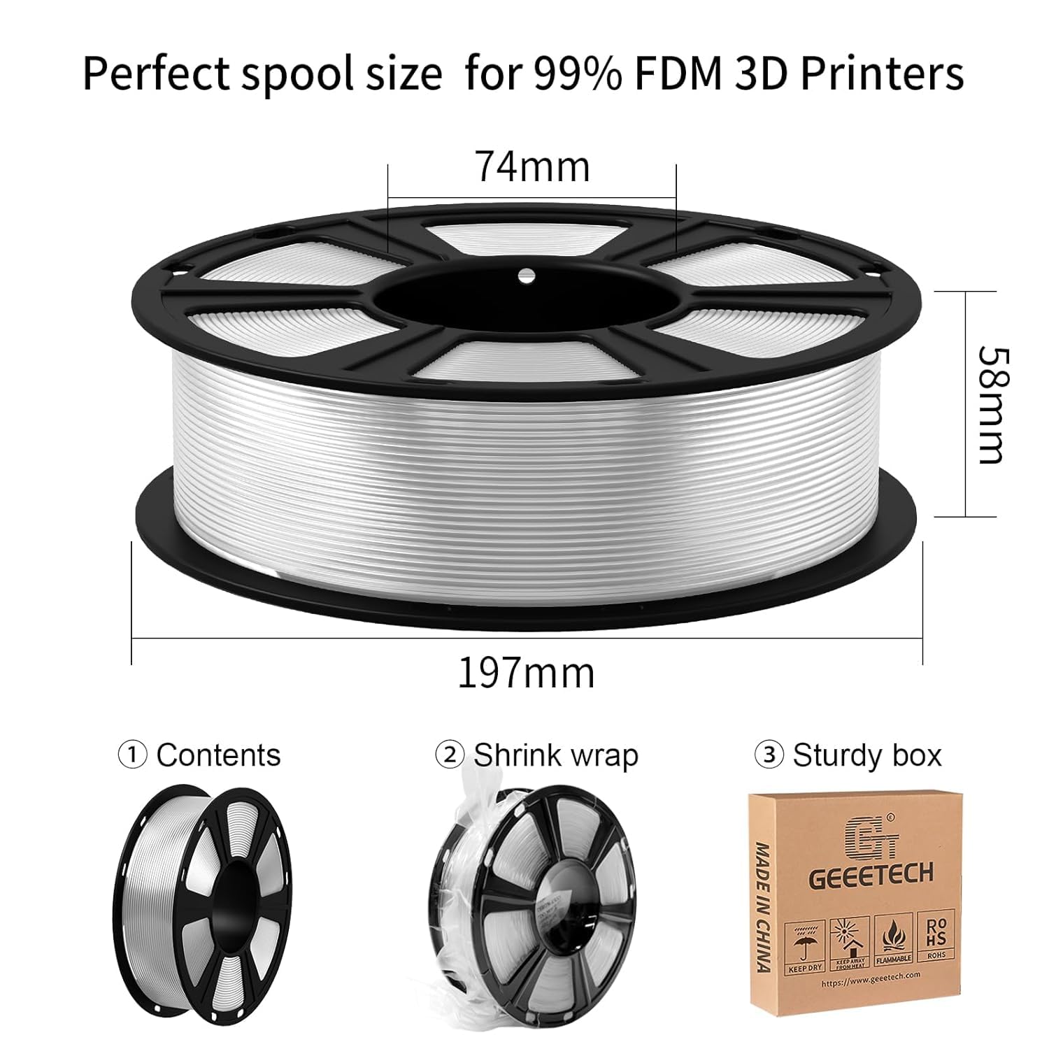 Detalle de GEEETECH PLA 1.75 mm Filament – 1 kg Spule, Transparent
