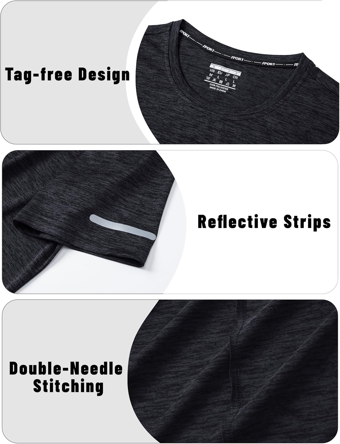 Detalle 2 de KEFITEVD men’s quick-dry short-sleeve sport T-shirt (lightweight, breathable, reflective trims)