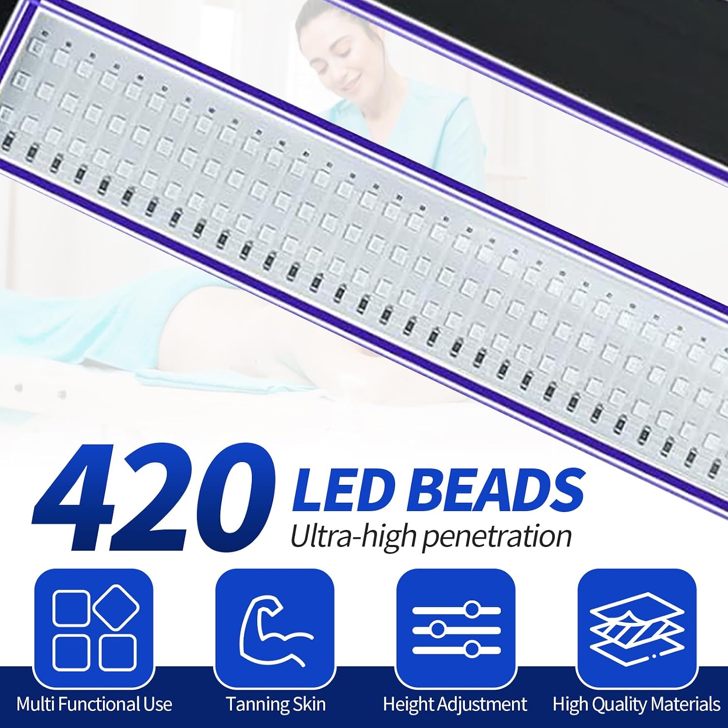 Detalle de Tanning Lamp for Home with Dual-Wavelength Blue Light (460nm & 490nm) — 60W, 4-Head Adjustable Stand