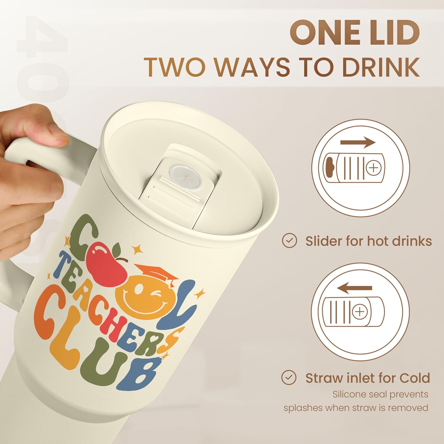 Detalle de Cool Teacher Club Tumbler 40oz Stainless Steel Insulated Coffee Travel Cup with Handle