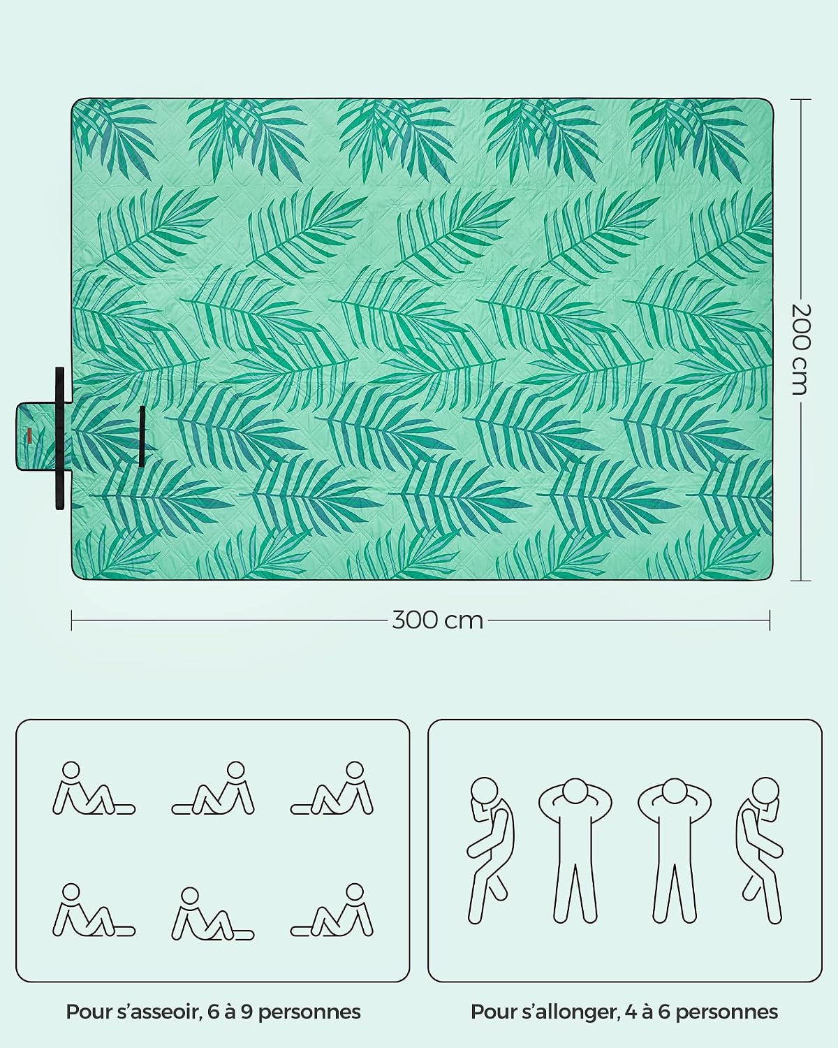 Detalle de SONGMICS Couverture de Pique-Nique 300 x 200 cm – Grand tapis hydrophobe et lavable en machine