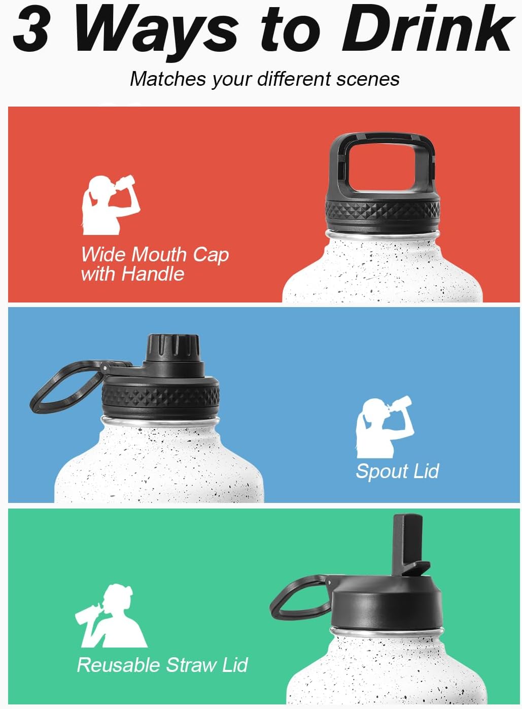 Thumbnail 4 de Coolflask Long-lasting Insulated Water Bottle, 64 oz Stainless Steel Jug with 3 Lids
