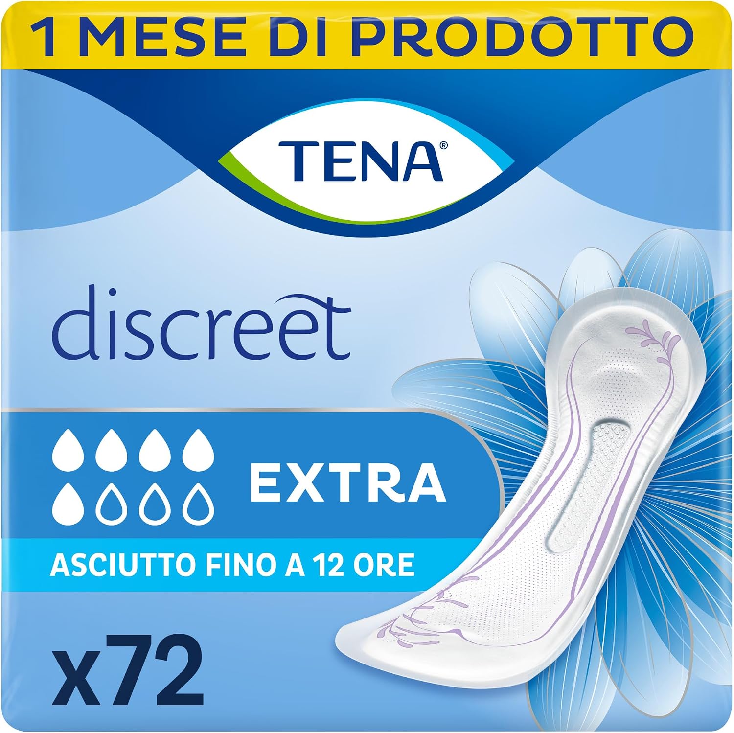 TENA Discreet Extra Pacco Scorta Mensile: 72 assorbenti per perdite urinarie femminili, confezione discreta