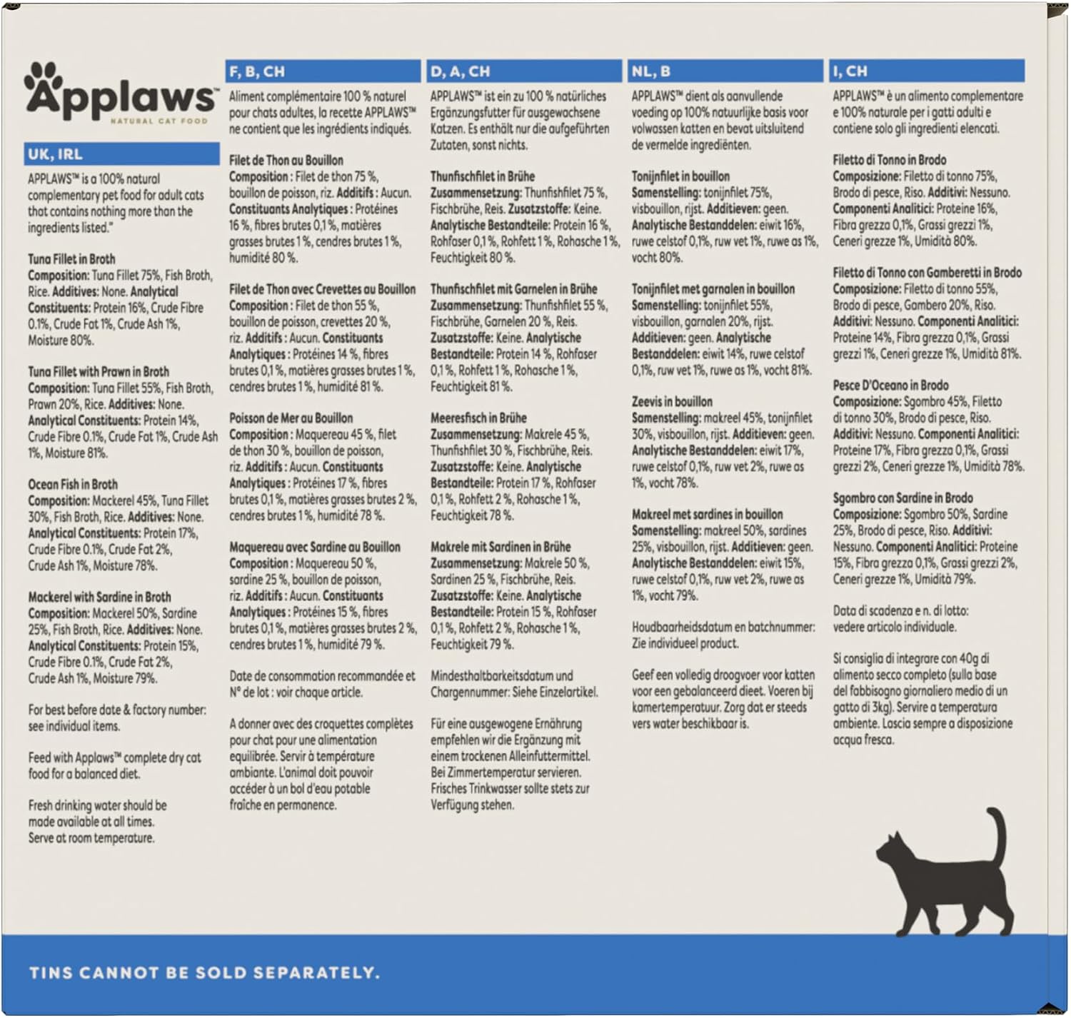 Detalle de Applaws 100% Natural Wet Cat Food – Fish Selection in Broth, 70g Tin (24 Pack)