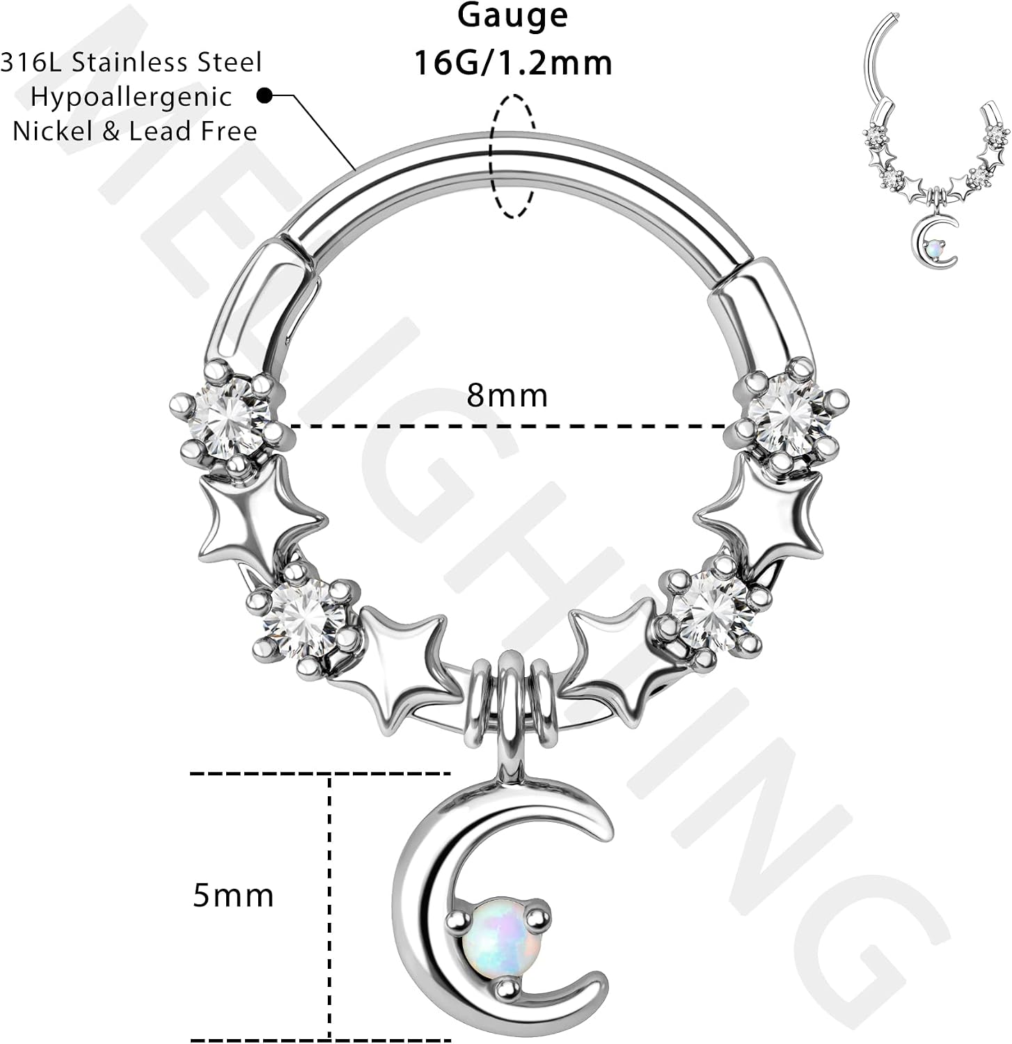 Thumbnail 6 de Melighting Piercing setto lunare 16G