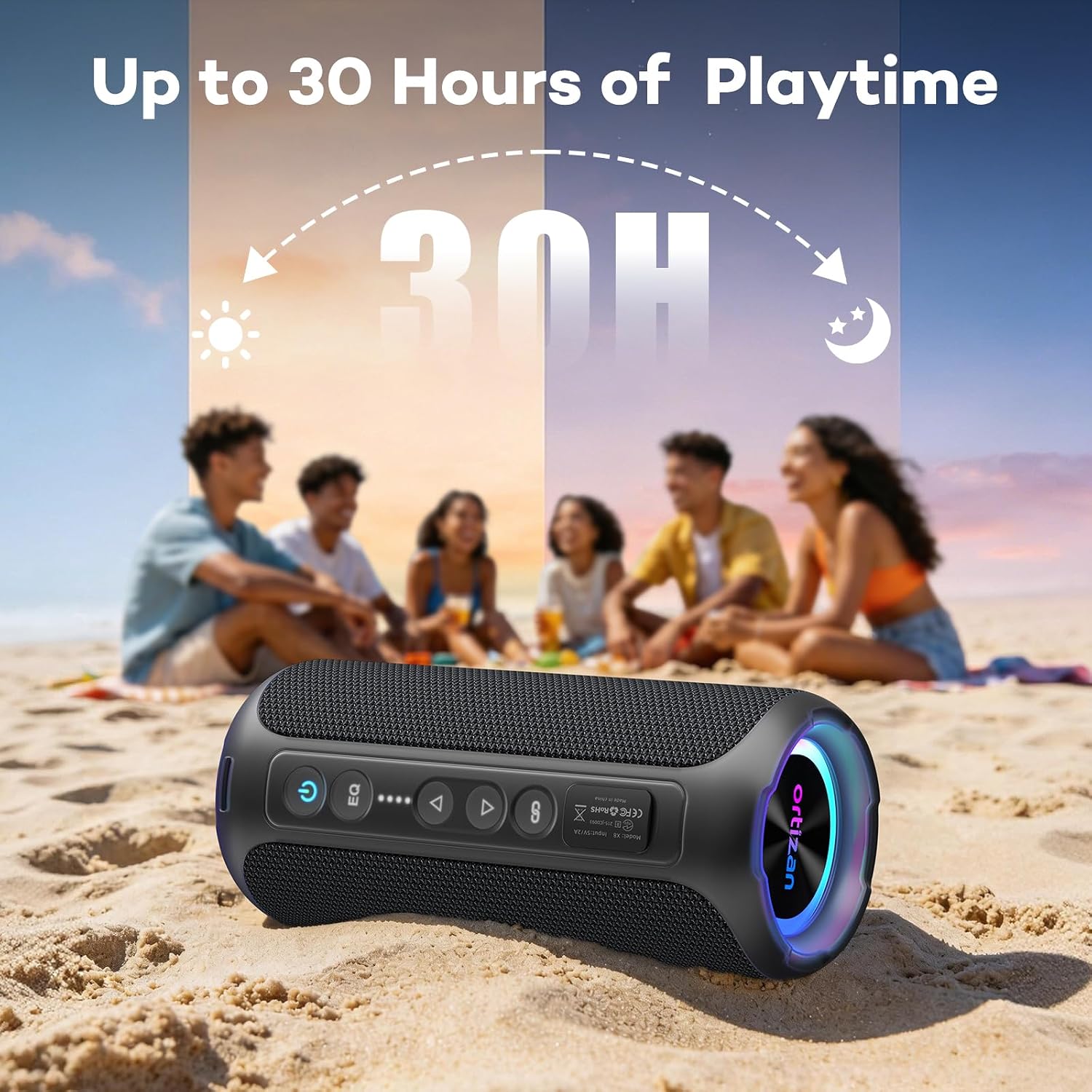 Detalle 2 de Ortizan Portable Bluetooth Speaker Wireless (2nd Gen) — 40W Power, 30-Hour Playtime, IPX7 Waterproof