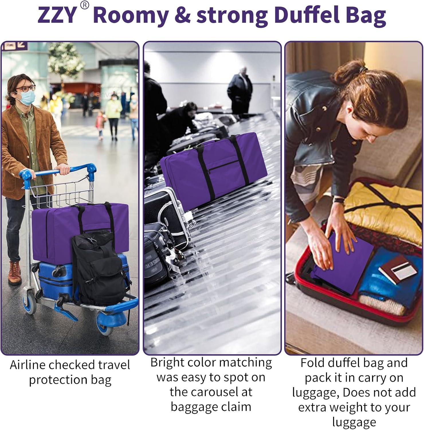 Thumbnail 1 de Surdimensionné Sac de Voyage Pliable 110L – Grand Léger Violet, pratique pour camping et weekends