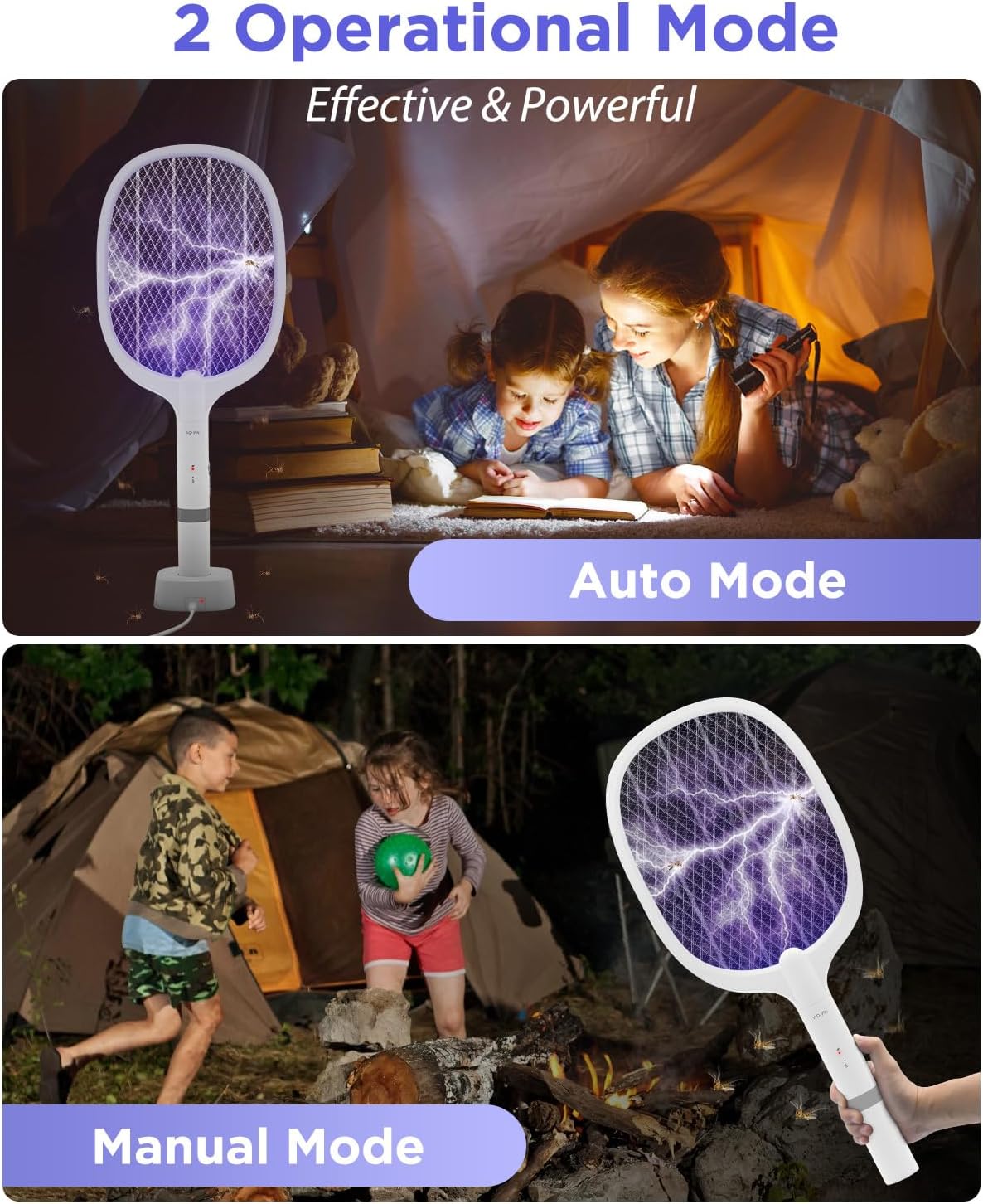 Thumbnail 4 de AOKKR Fly Zapper: Electric Insect Killer 1800mAh Rechargeable Racket (4000V) with LED Light