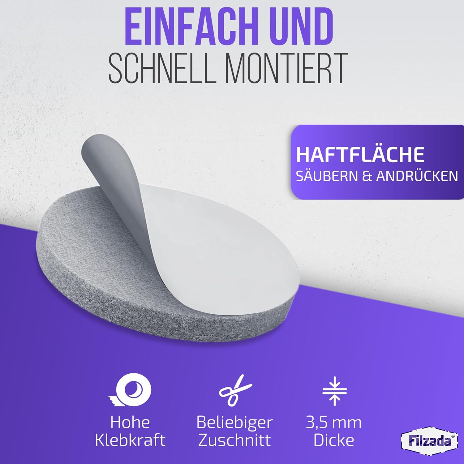 Thumbnail 4 de Filzada Filzgleiter Selbstklebend Set 106 Stück – Grau (Eckig & Rund) | Profi Möbelgleiter