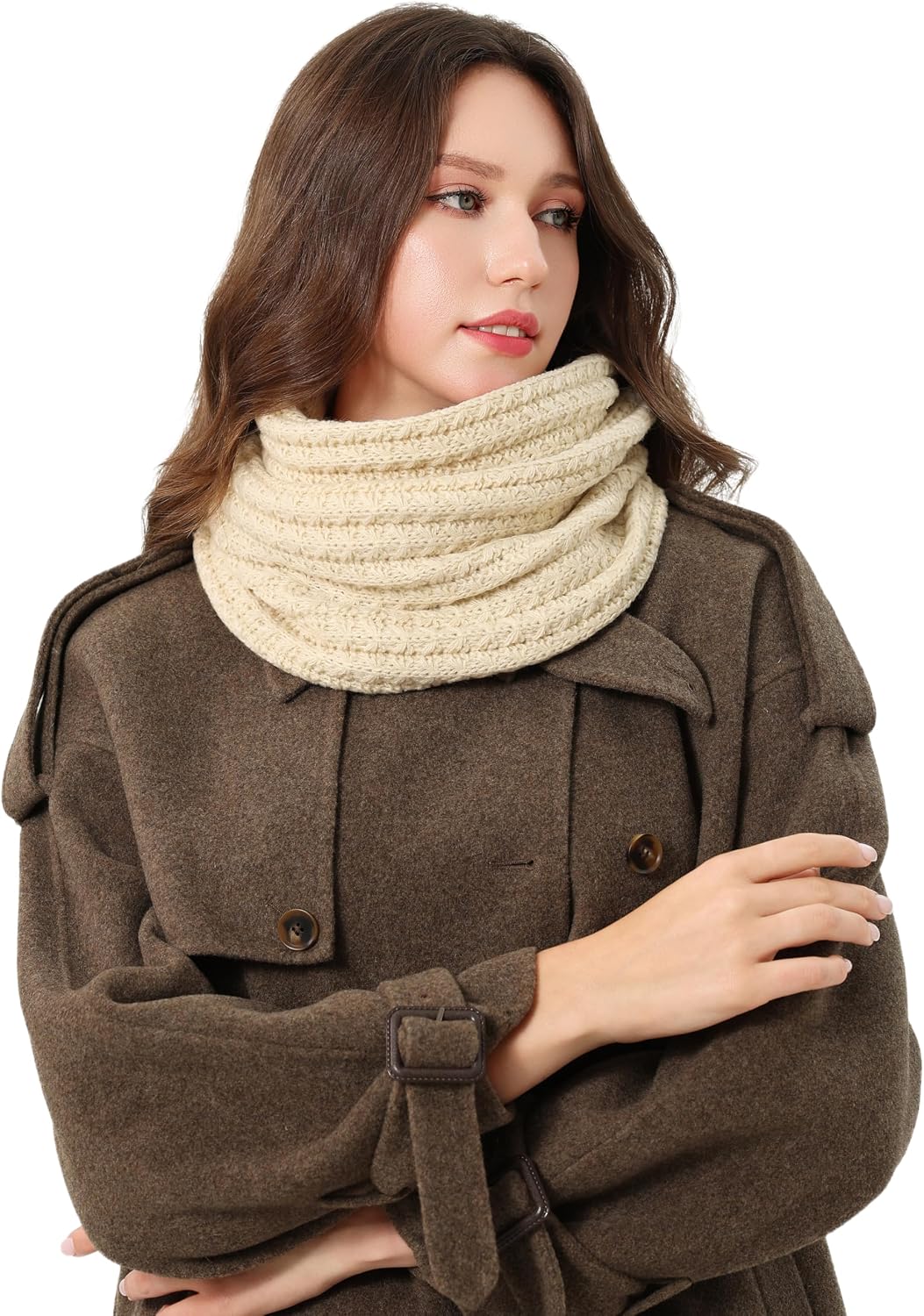 Detalle de DonDon écharpe femme hiver – écharpe en laine élégante et tube multifonction