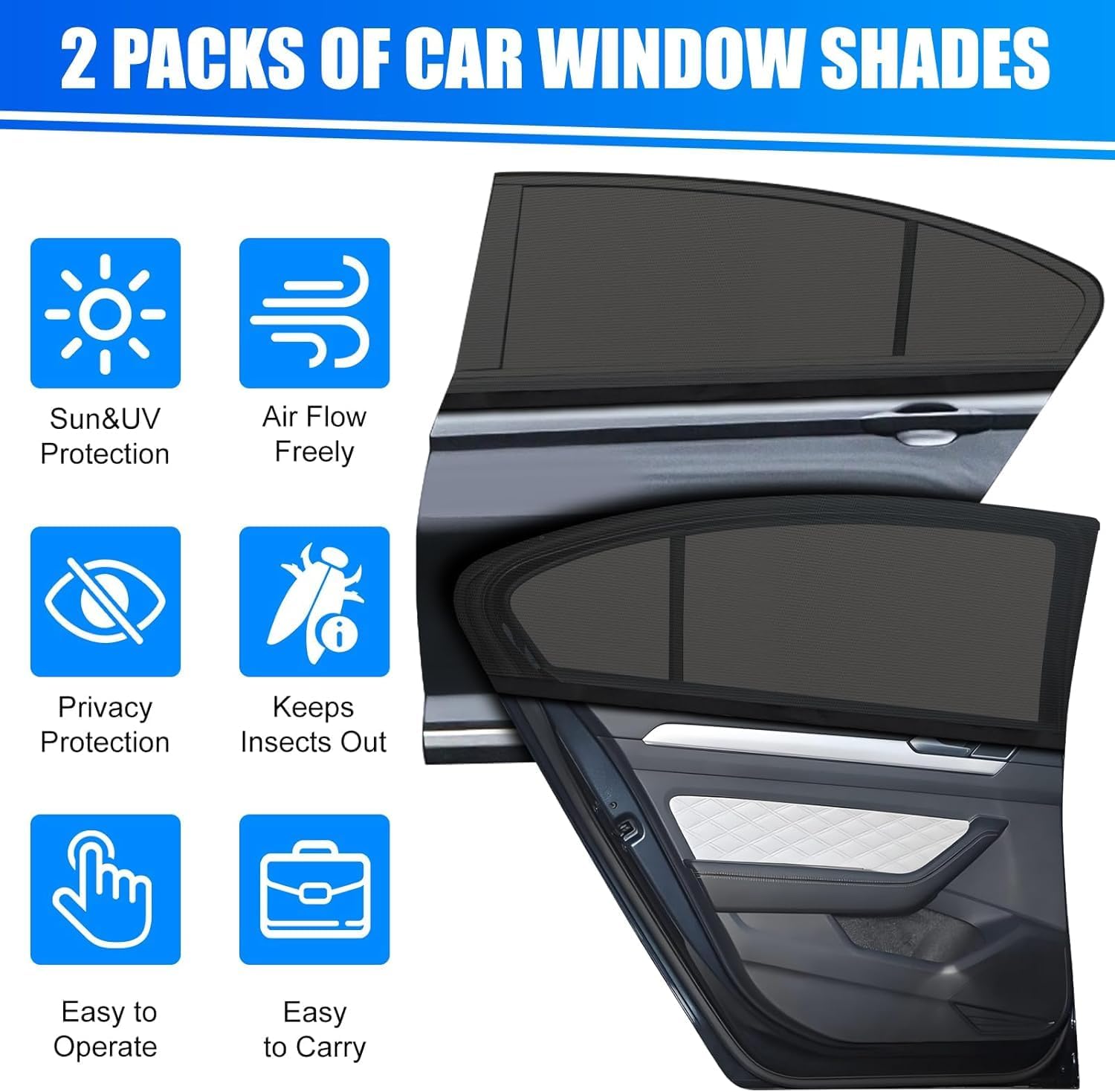 Thumbnail 3 de 2 Stück Sonnenschutz Auto Baby mit UV Schutz – 125×80 cm Dehnbarer Sonnenschutz für Heckfenster