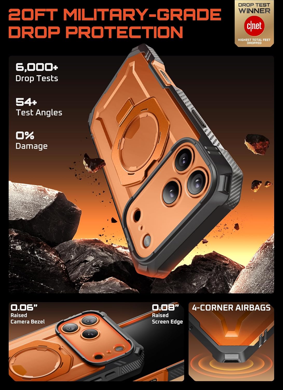 Thumbnail 2 de SUPCASE UBGrip Pro for iPhone 17 Pro Max Case with Built-in Tempered Glass, Kickstand, MagSafe, and Camera Cover (Coral)