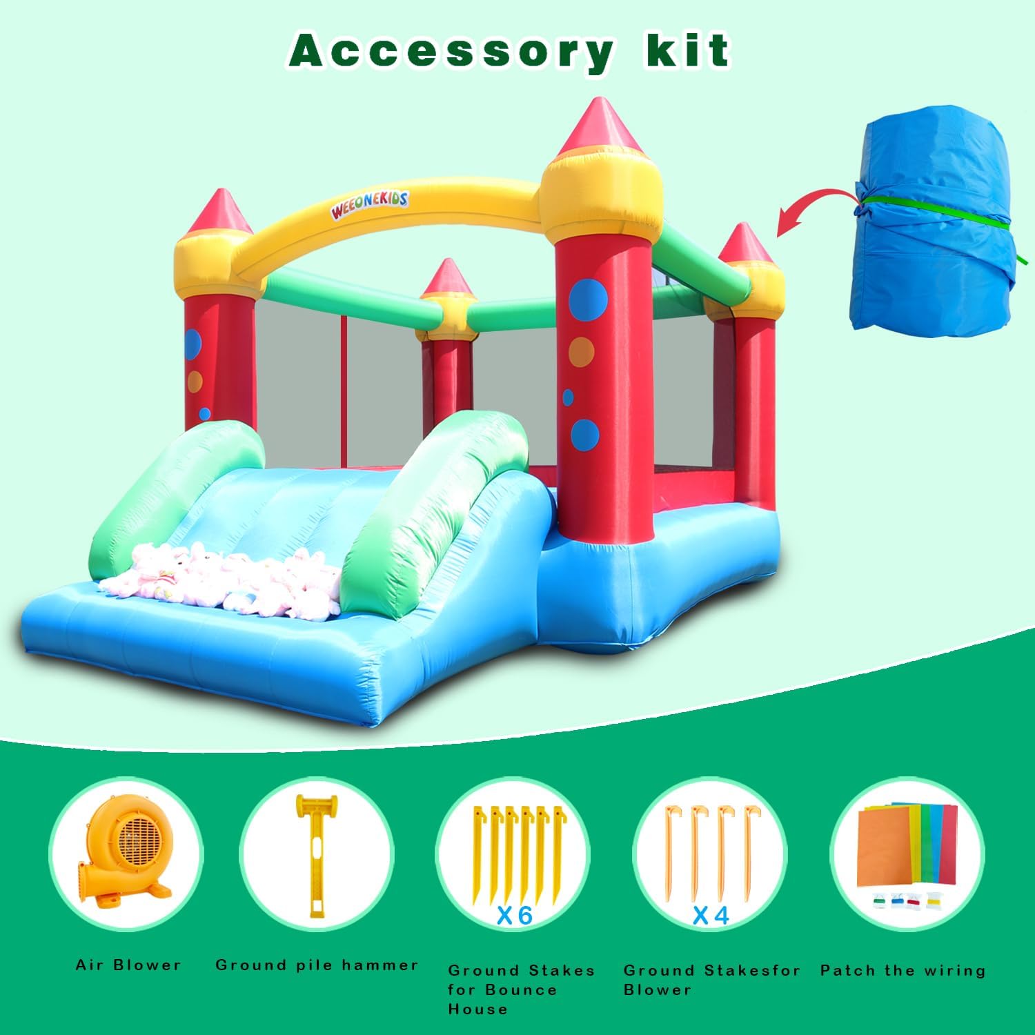 Detalle de WeeOneKids Air Bounce House: Family-Size Inflatable with Slide, 81 sq ft of Fun